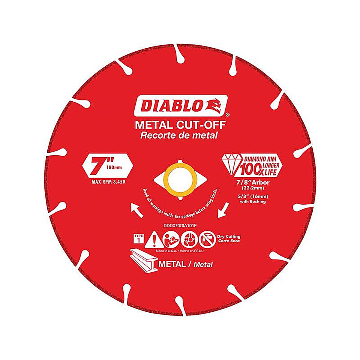 Diablo DDD070DIA101F 7 in. D X 7/8 in. S Diamond Metal Cut-Off Wheel