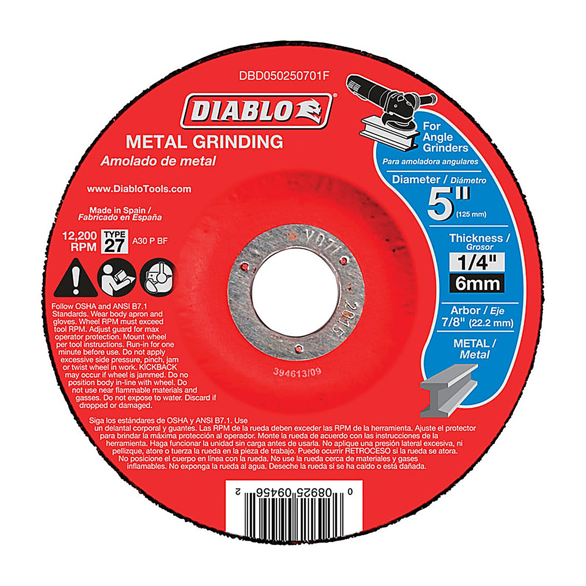 Diablo DBD050250701F 5 in. D X 7/8 in. S Aluminum Oxide Metal Grinding Disc 1 pc