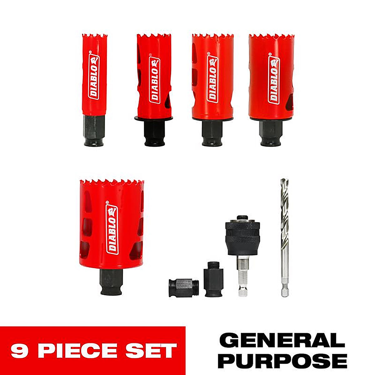 Diablo DHS09SGP Bi-Metal Mandrel Hole Saw Kit 9 pc
