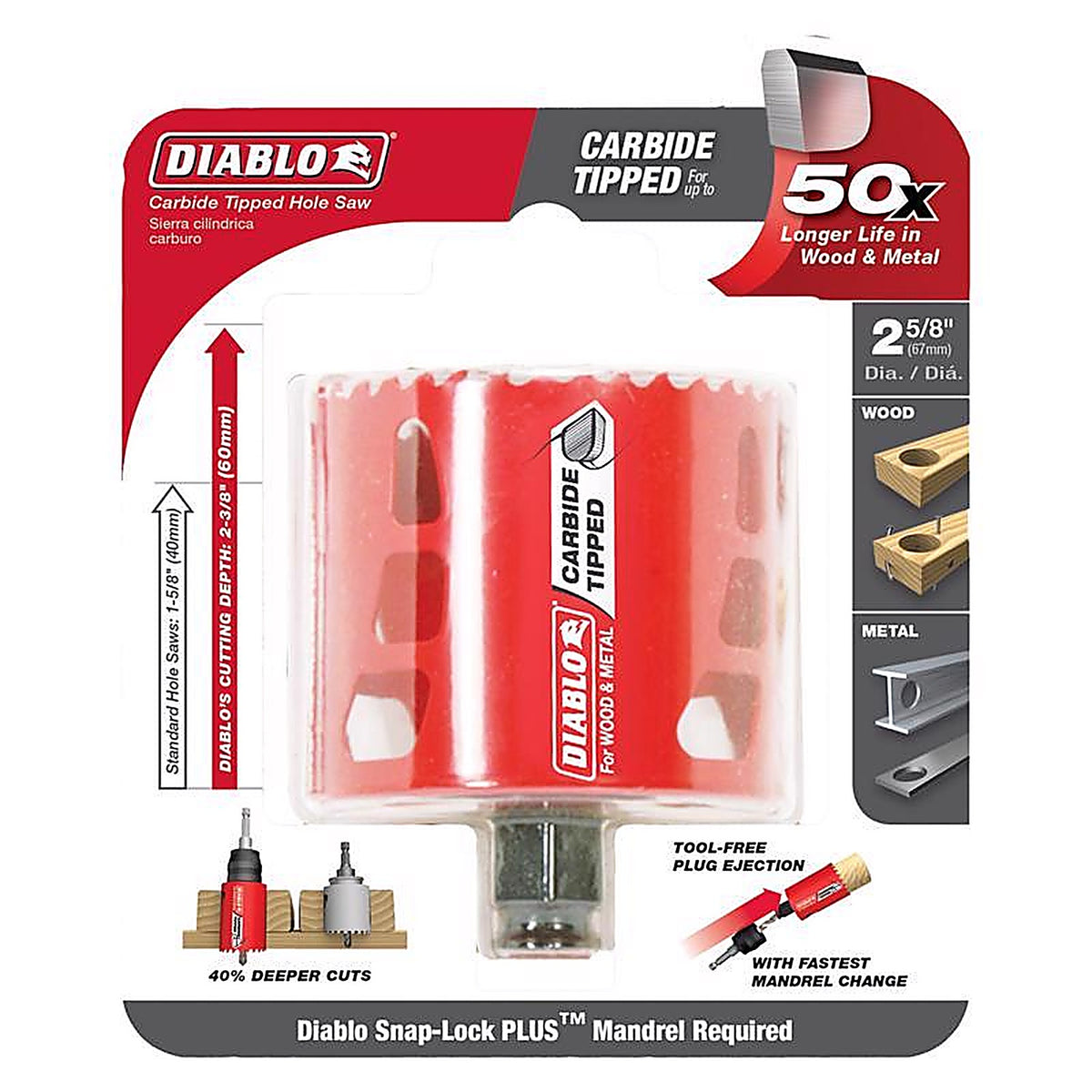 Diablo DHS2625CT 2-5/8 in. Carbide Tipped Mandrel Hole Saw 1 pc