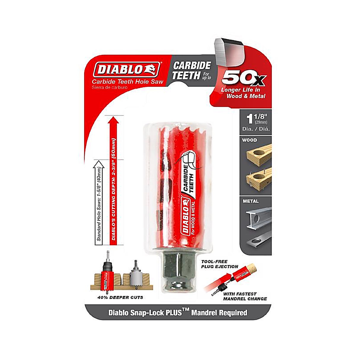 Diablo DHS1125CT 1-1/8 in. Carbide Tipped Mandrel Hole Saw 1 pc
