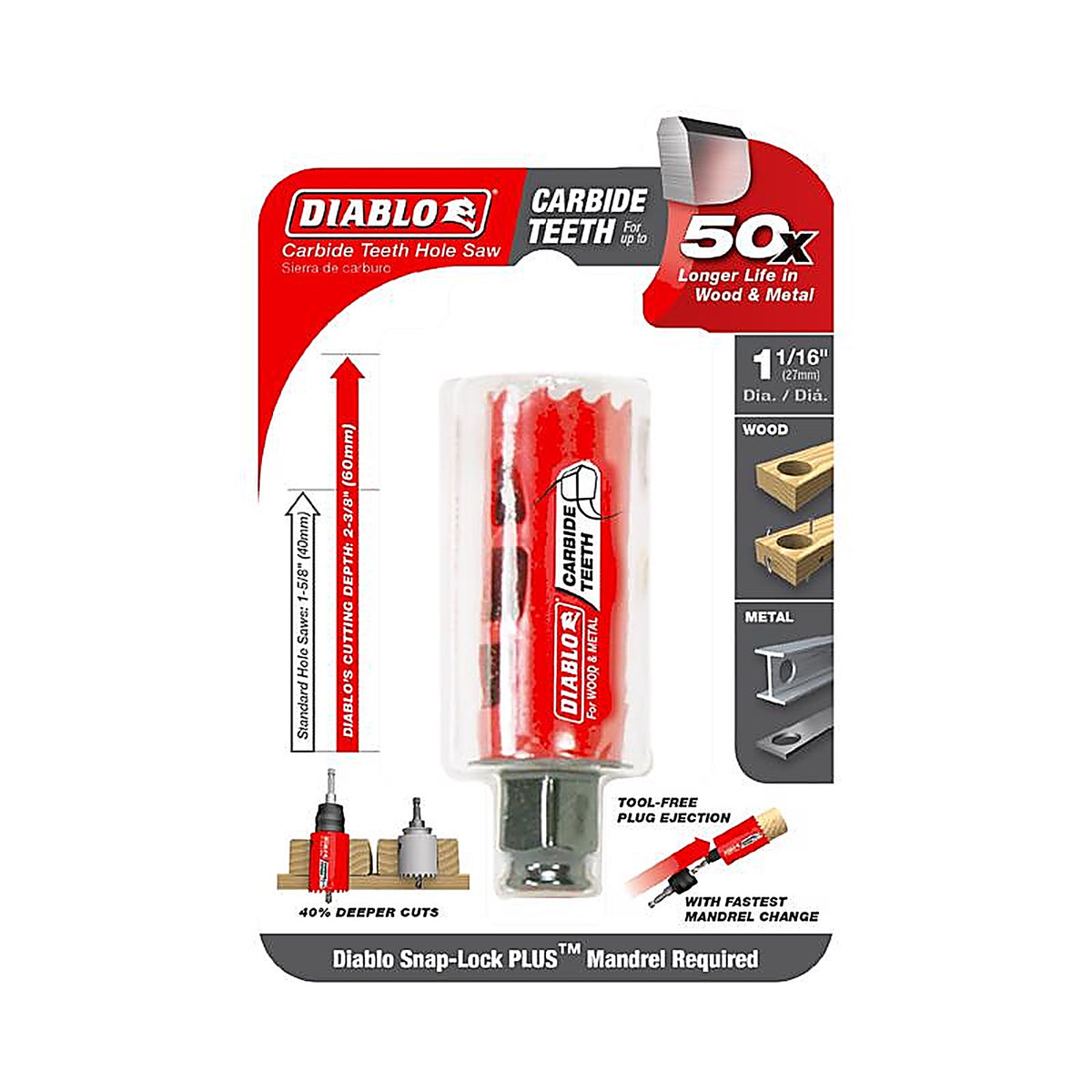 Diablo DHS1063CT 1-1/16 in. Carbide Tipped Mandrel Hole Saw 1 pc