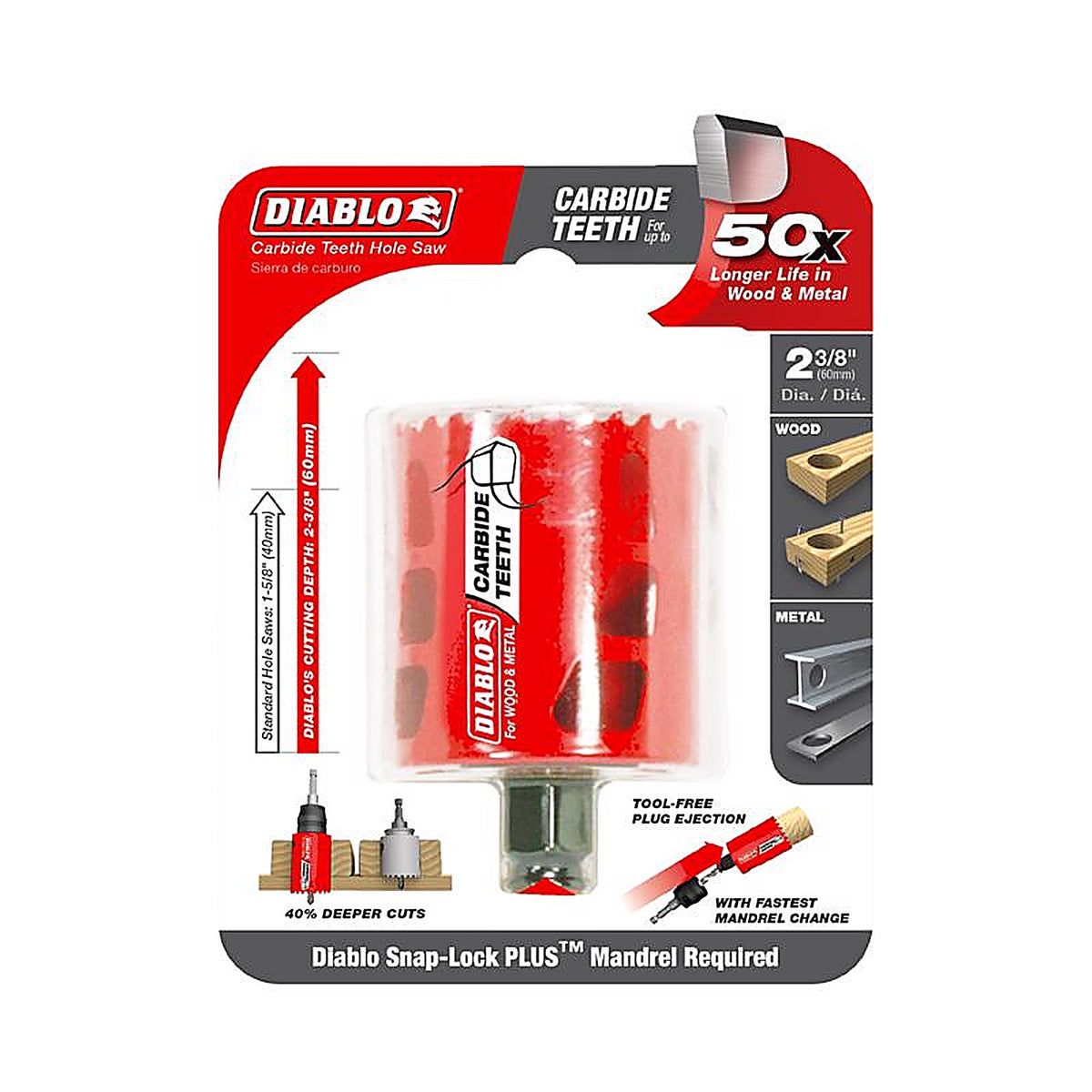 Diablo DHS2375CT 2-3/8 in. Carbide Tipped Mandrel Hole Saw 1 pc