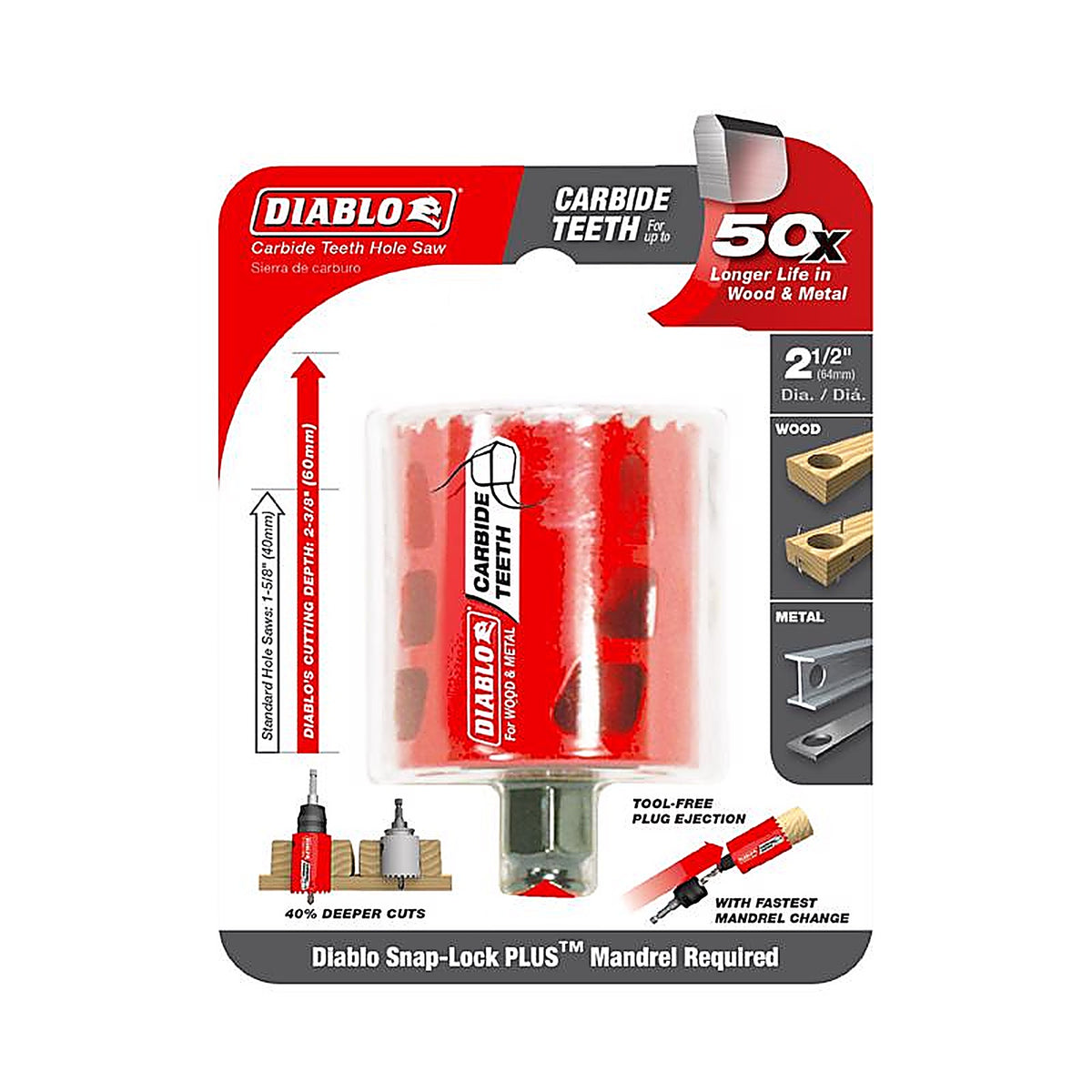 Diablo DHS2500CT 2-1/2 in. Carbide Tipped Mandrel Hole Saw 1 pc