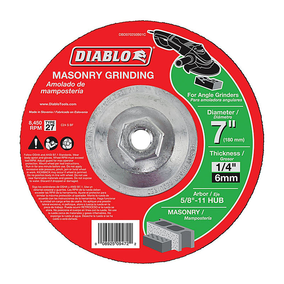 Diablo DBD070250B01C 7 in. D X 5/8 in. S Silicon Carbide Masonry Circular Cut-Off Disc 1 pc