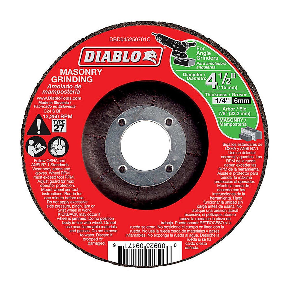 Diablo DBD045250701C 4-1/2 in. D X 7/8 in. S Silicon Carbide Masonry Circular Cut-Off Disc 1 pc