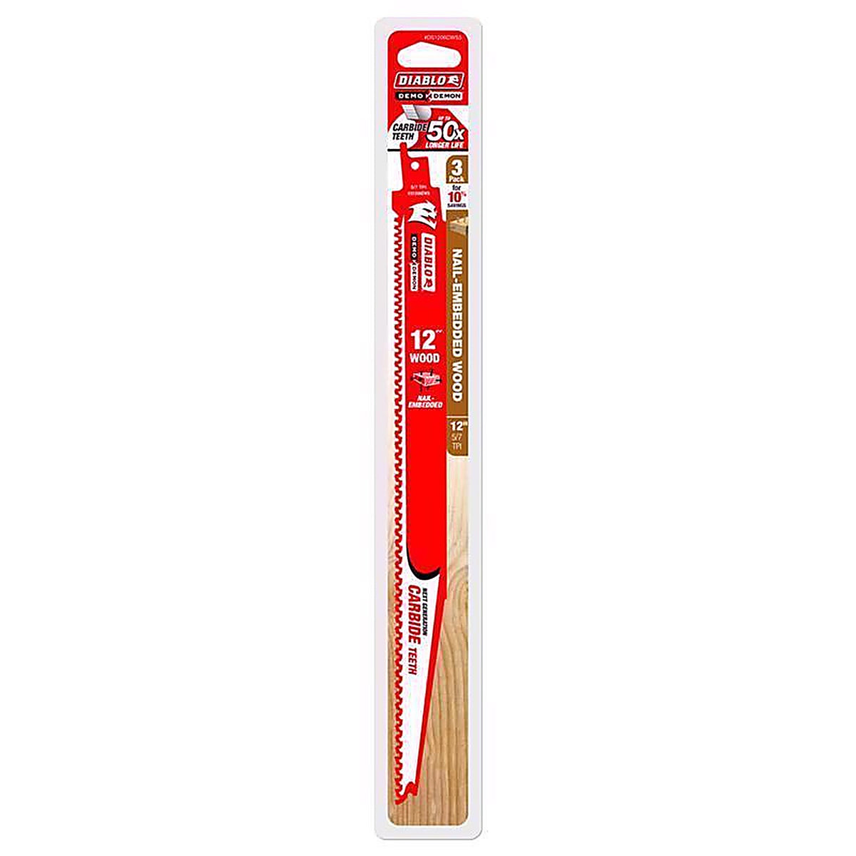 Diablo - DS1206CWS3 - Demo Demon 12 In. Carbide Tipped Nail-Embedded Wood Reciprocating Saw Blade 5/7 TPI 3 Pack