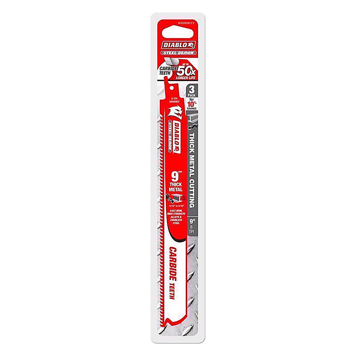 Diablo - DS0908CF3 - Steel Demon 9 In. Carbide Thick Metal Reciprocating Saw Blade 8 TPI 3 Pack
