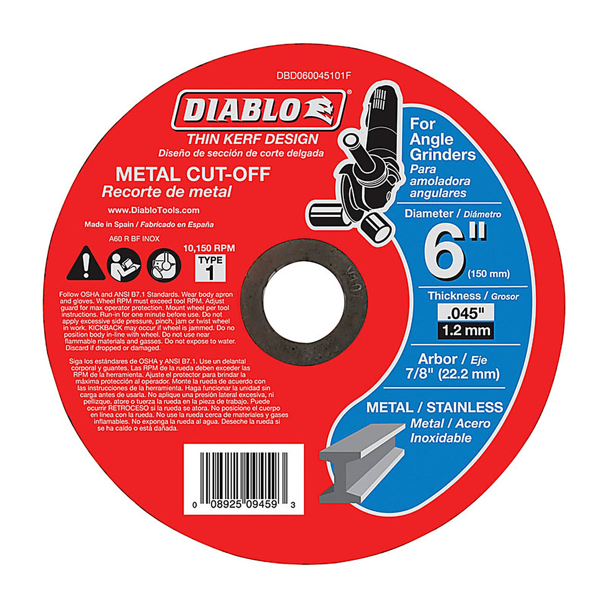 Diablo DBD060045101F 6 in. D X 7/8 in. S Aluminum Oxide Metal Cut-Off Disc 1 pk