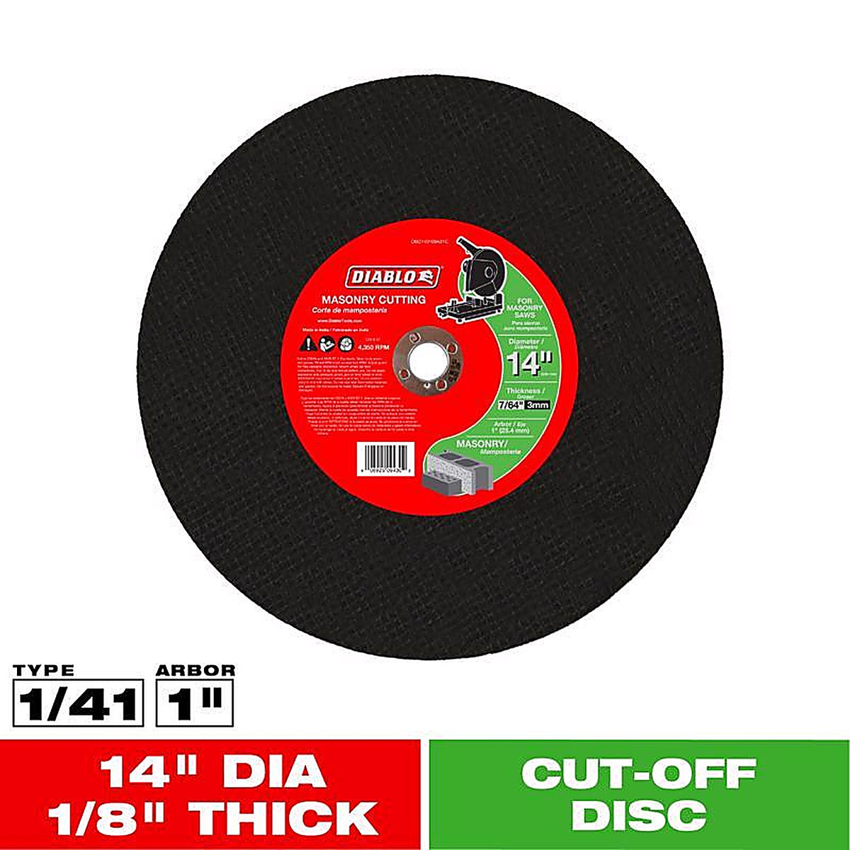 Diablo DBD140125A01F 14 in. D X 1 in. S Aluminum Oxide High Speed Metal Cut-Off Disc 1 pk