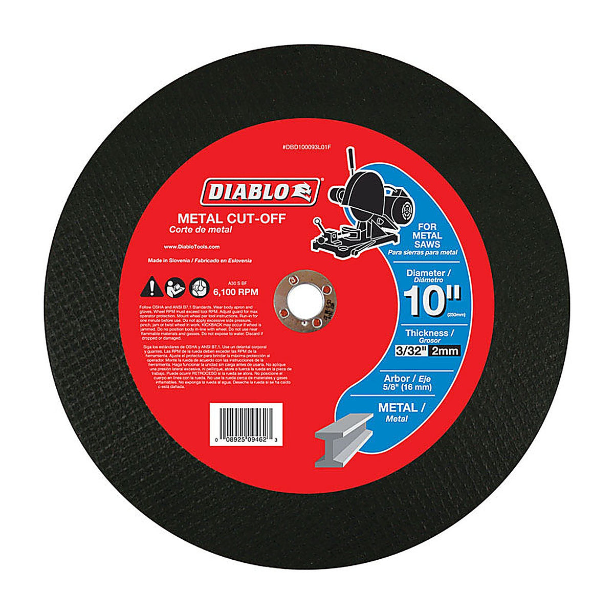 Diablo DBD100093L01F 10 in. D X 5/8 in. S Aluminum Oxide Metal Cut-Off Disc 1 pk