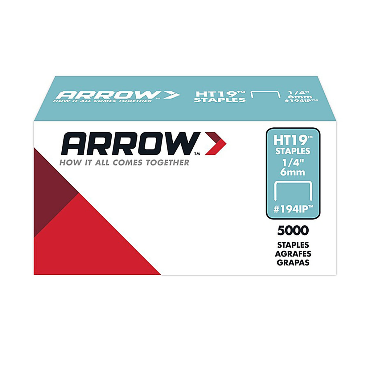 Arrow Fastener 194IP HT19 3/8 in. W X 1/4 in. L 18 Ga. Flat Crown Staples 5000 pk