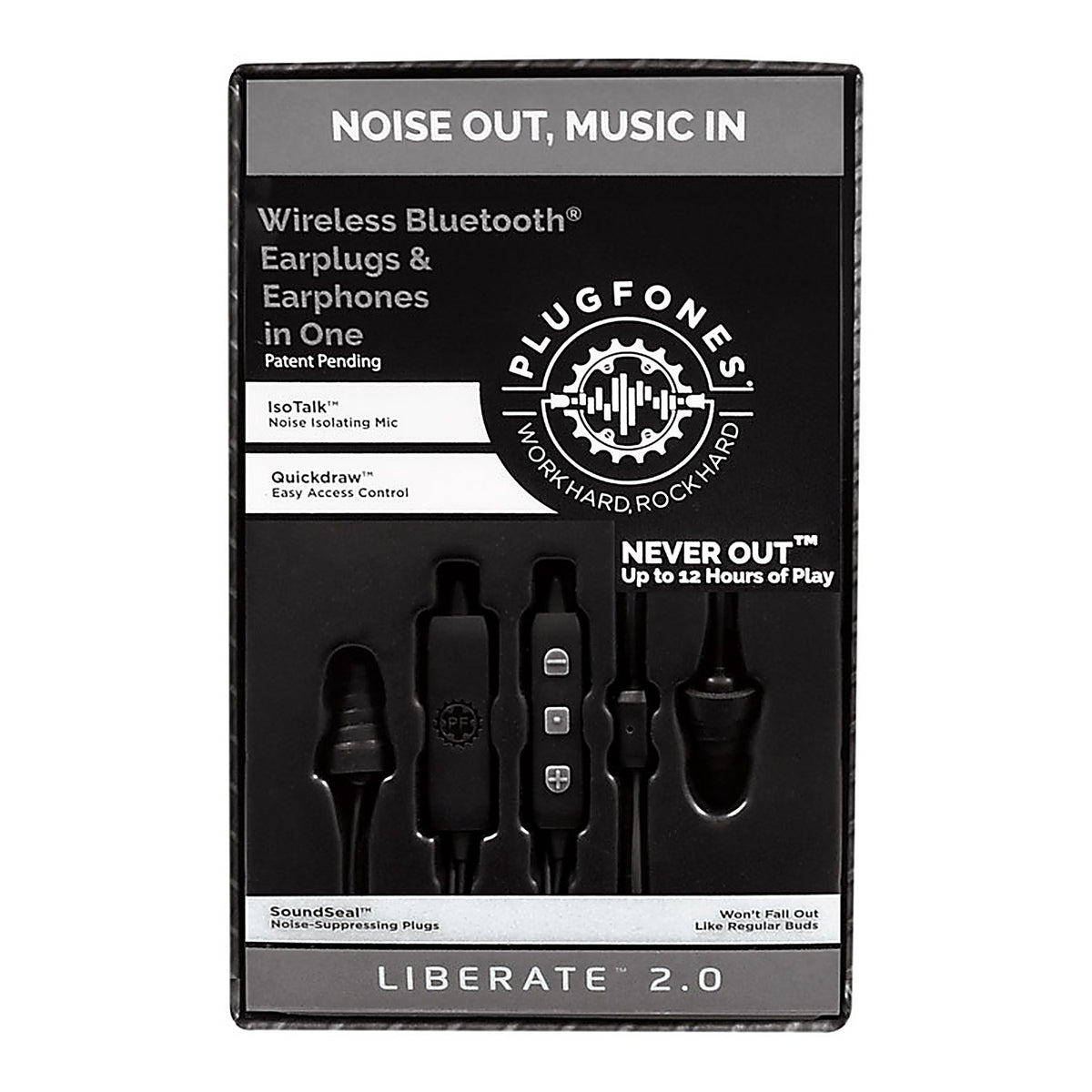 Plugfones - PL-BB - Liberate 2.0 29 Db Nylon/Silicone/Soft Foam Bluetooth Earplugs/Earphones w/Mic Black 1 Pai