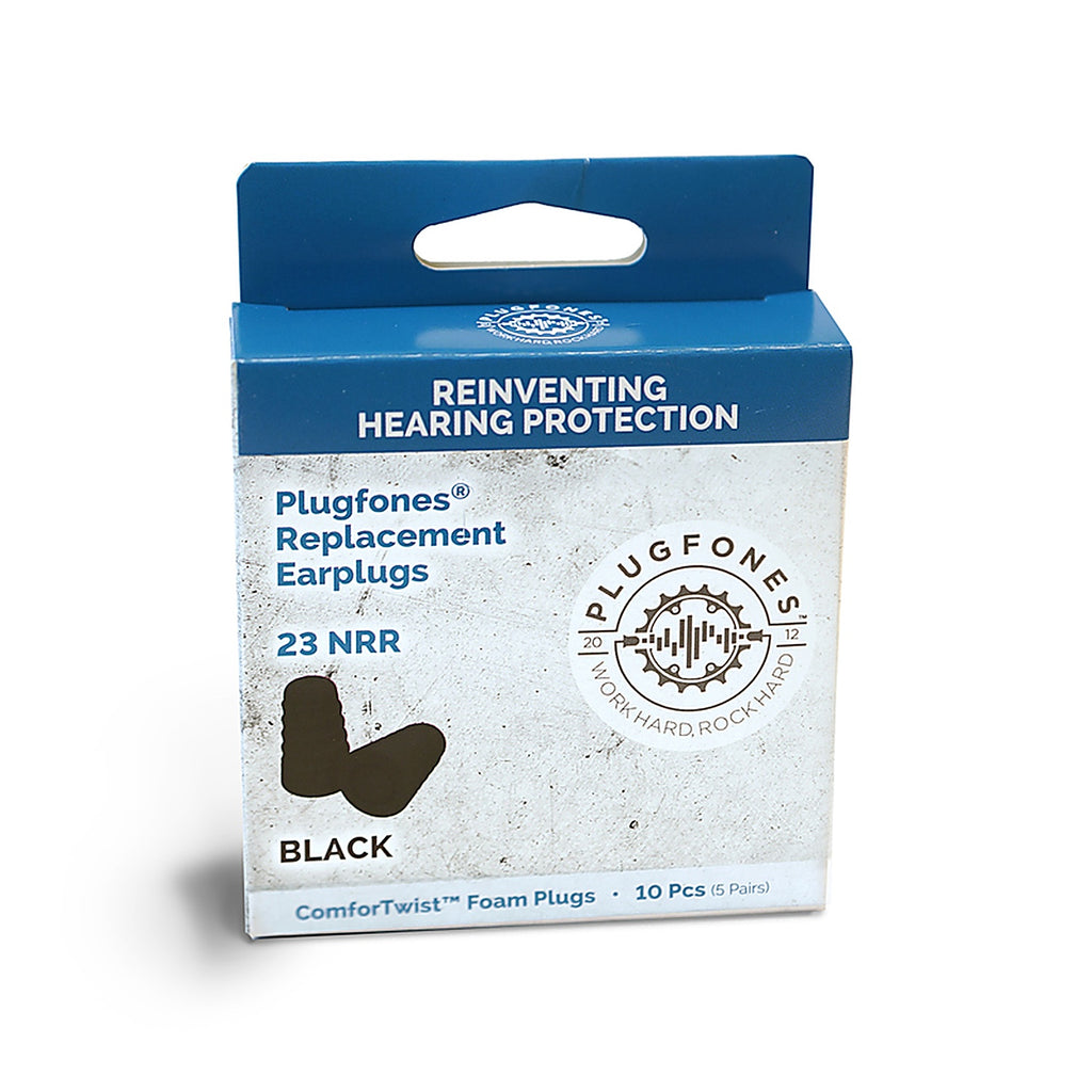Plugfones - PRP-FB10 - Comfortwist 29 Db Soft Foam Replacement Tip Replacement Ear Plugs Black 5 Pair