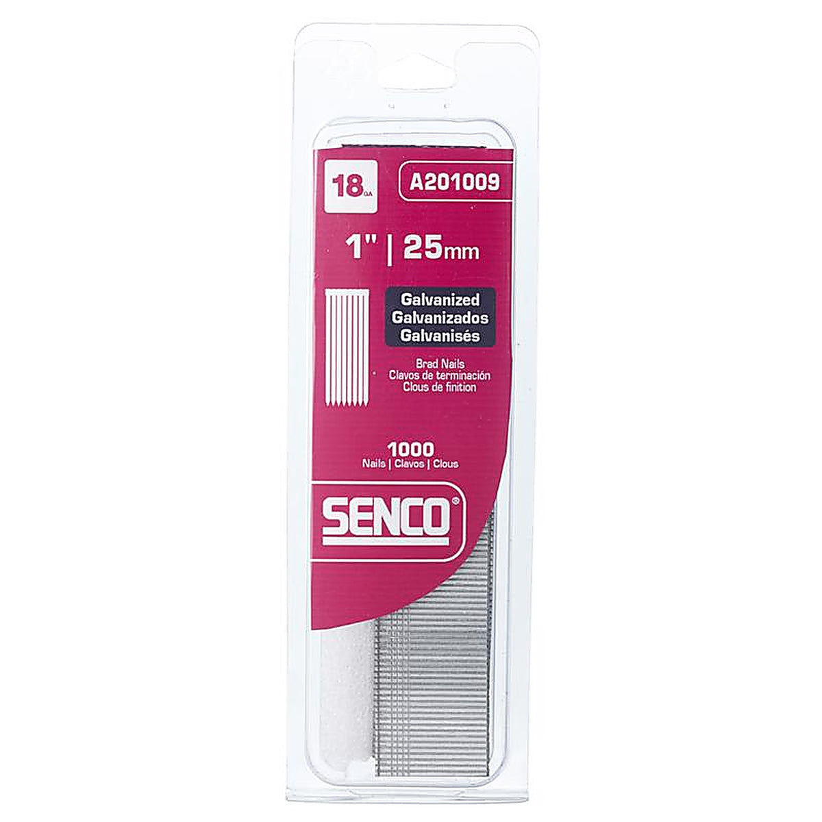Senco A201009 1 in. 18 Ga. Straight Strip Brad Nails Smooth Shank 1000/Pack