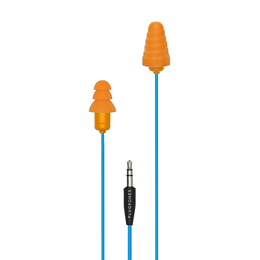 Plugfones - PG-UO - Guardian 29 Db Nylon/Silicone/Soft Foam 3.5 MM Jack Earplugs/Earphones Blue/Orange 1 Pair