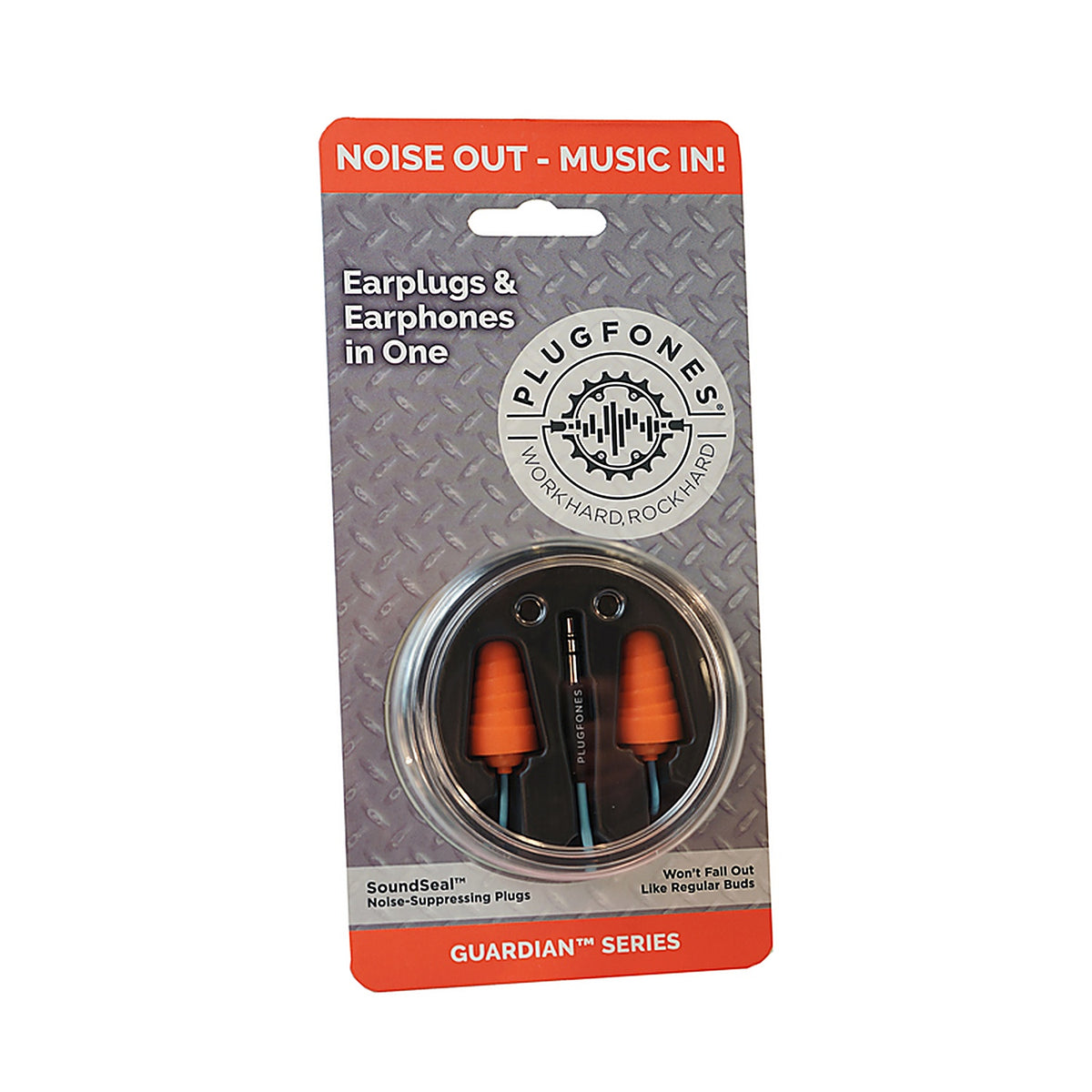 Plugfones - PG-UO - Guardian 29 Db Nylon/Silicone/Soft Foam 3.5 MM Jack Earplugs/Earphones Blue/Orange 1 Pair