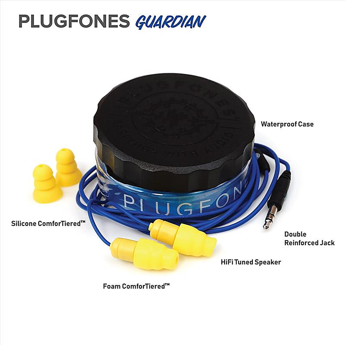 Plugfones - PG-UY - Guardian 29 Db Nylon/Silicone/Soft Foam 3.5 MM Jack Earplugs/Earphones Yellow 1 Pair