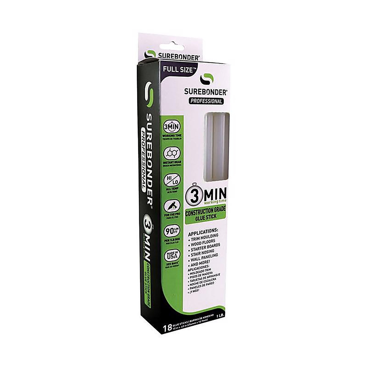 Surebonder CG-3R10T .41 in. Dia. x 10 in. L 3 Minute Construction Grade Glue Sticks Clear 18/Pack