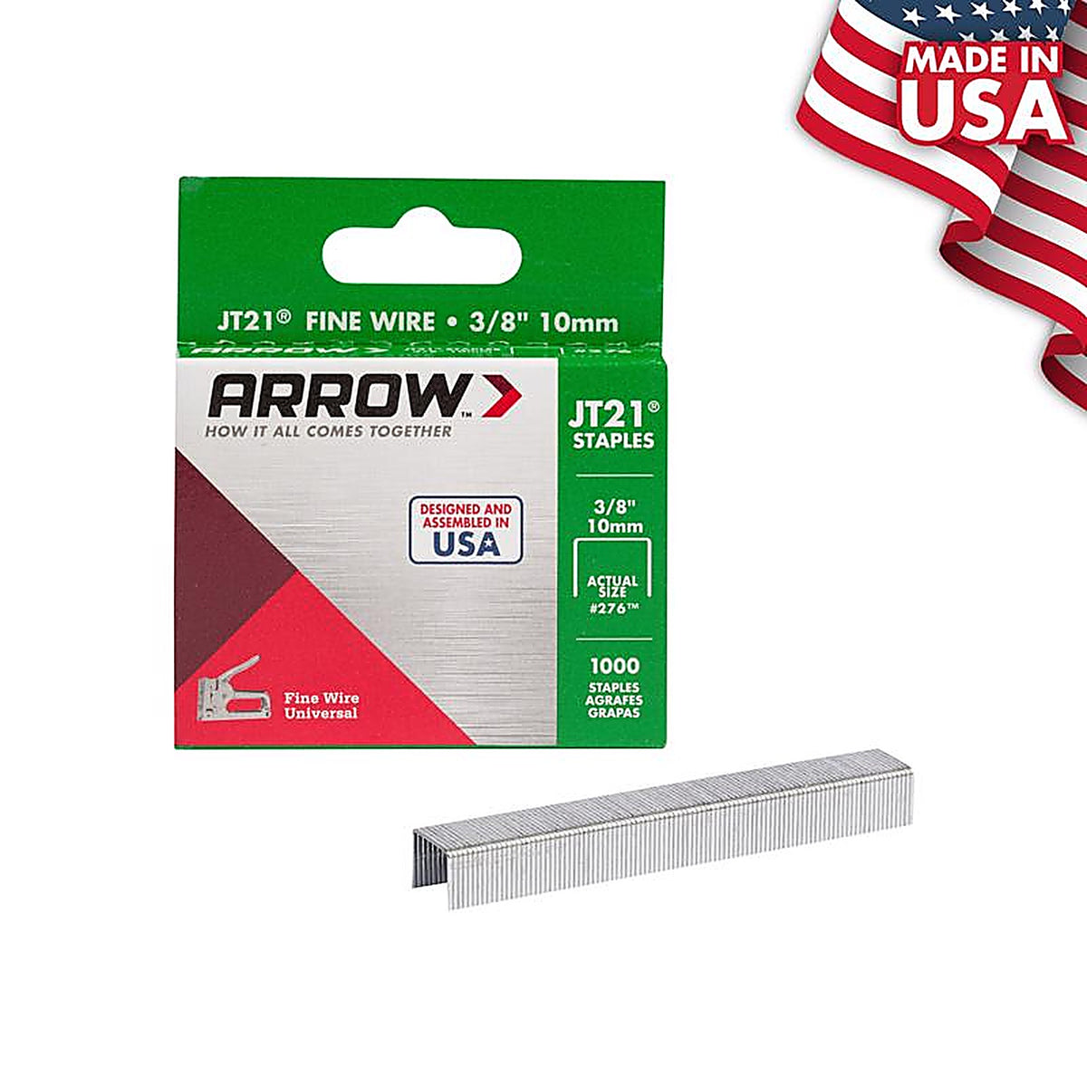 Arrow Fastener 276 JT21 7/16 in. W x 3/8 in. L 23 Ga. Wide Crown Light Duty Staples 1000/Pack