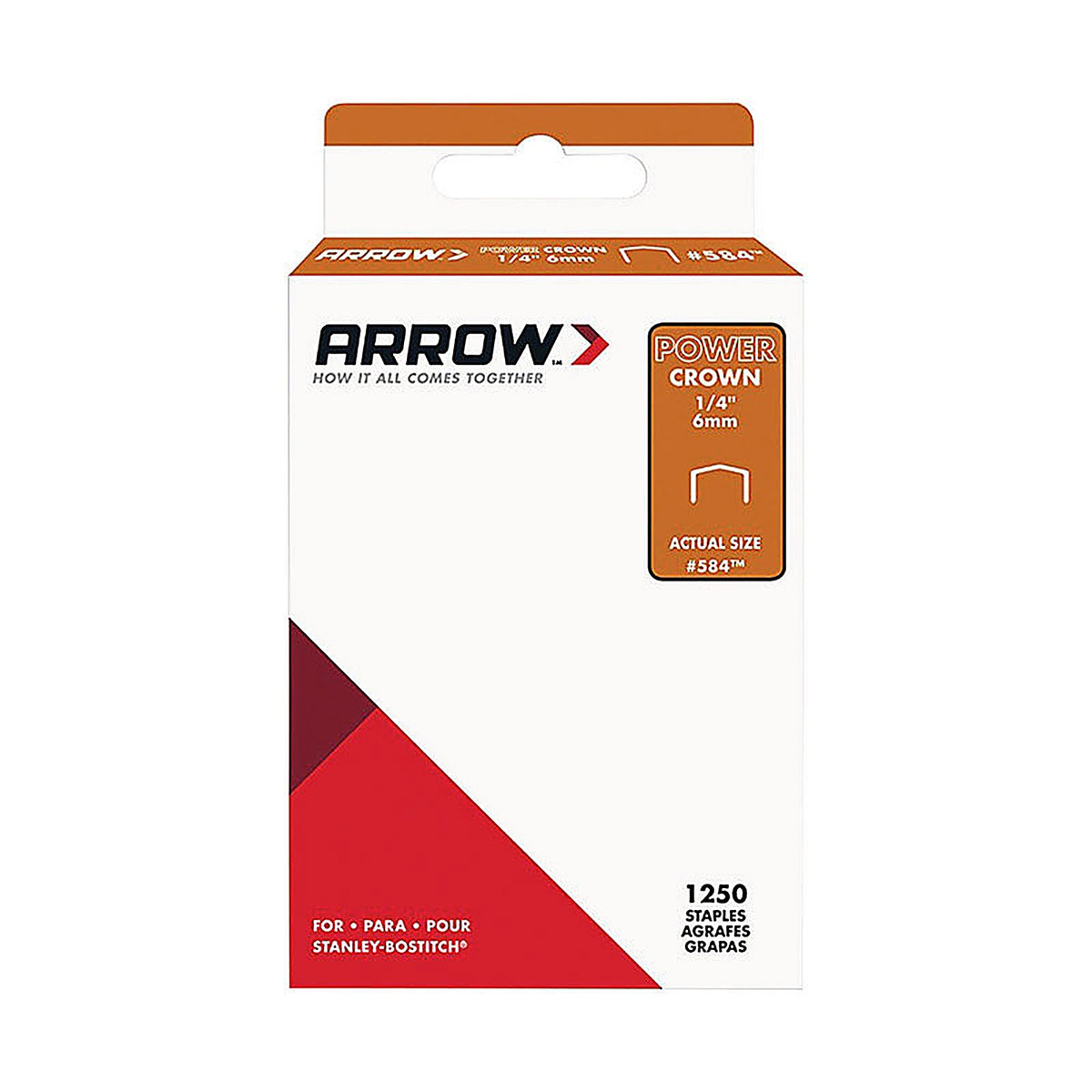 Arrow Fastener 584SP #584 3/8 in. W x 1/4 in. L 18 Ga. Power Crown Standard Staples 1250/Pack