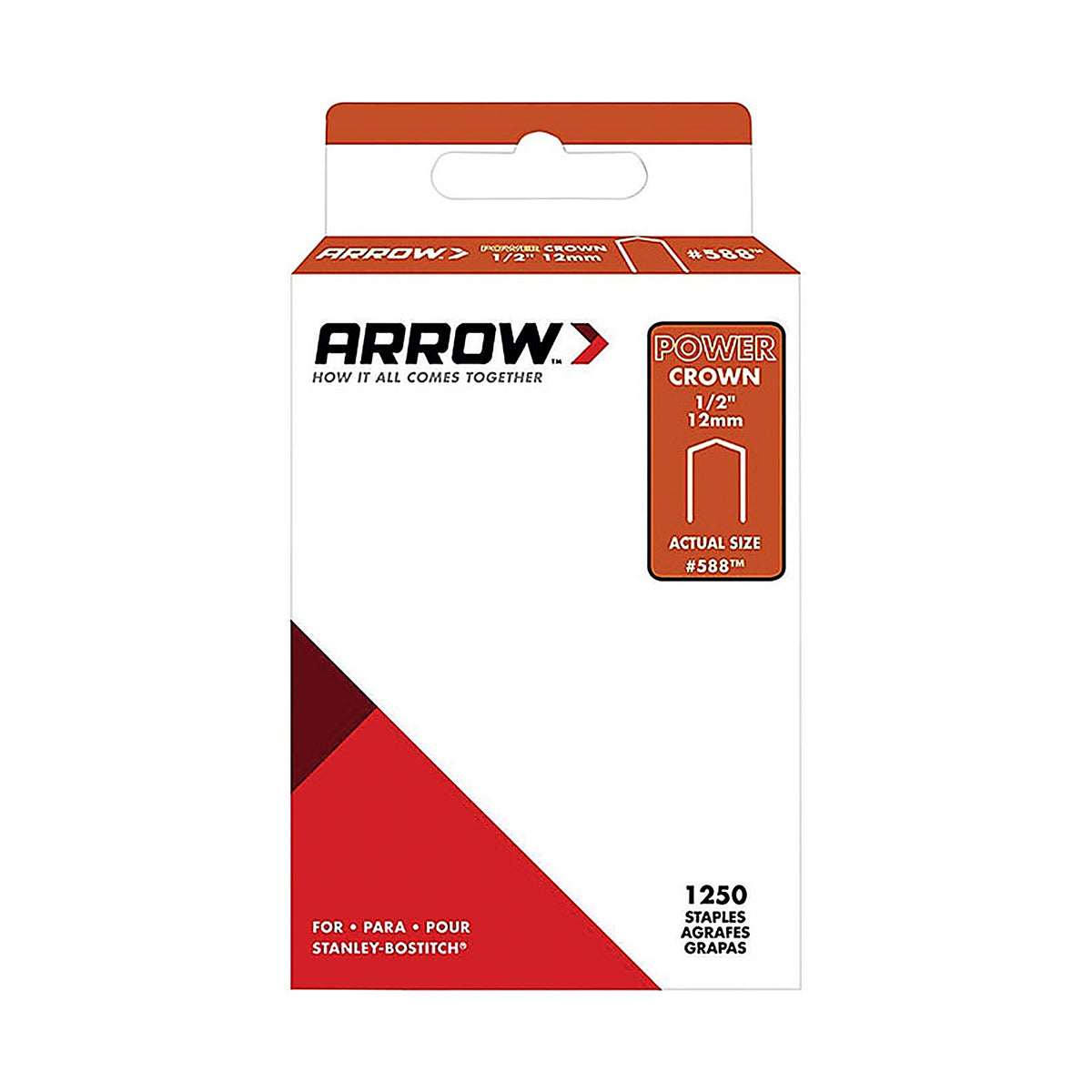 Arrow Fastener 588SP #588 3/8 in. W x 1/2 in. L 18 Ga. Power Crown Standard Staples 1250/Pack