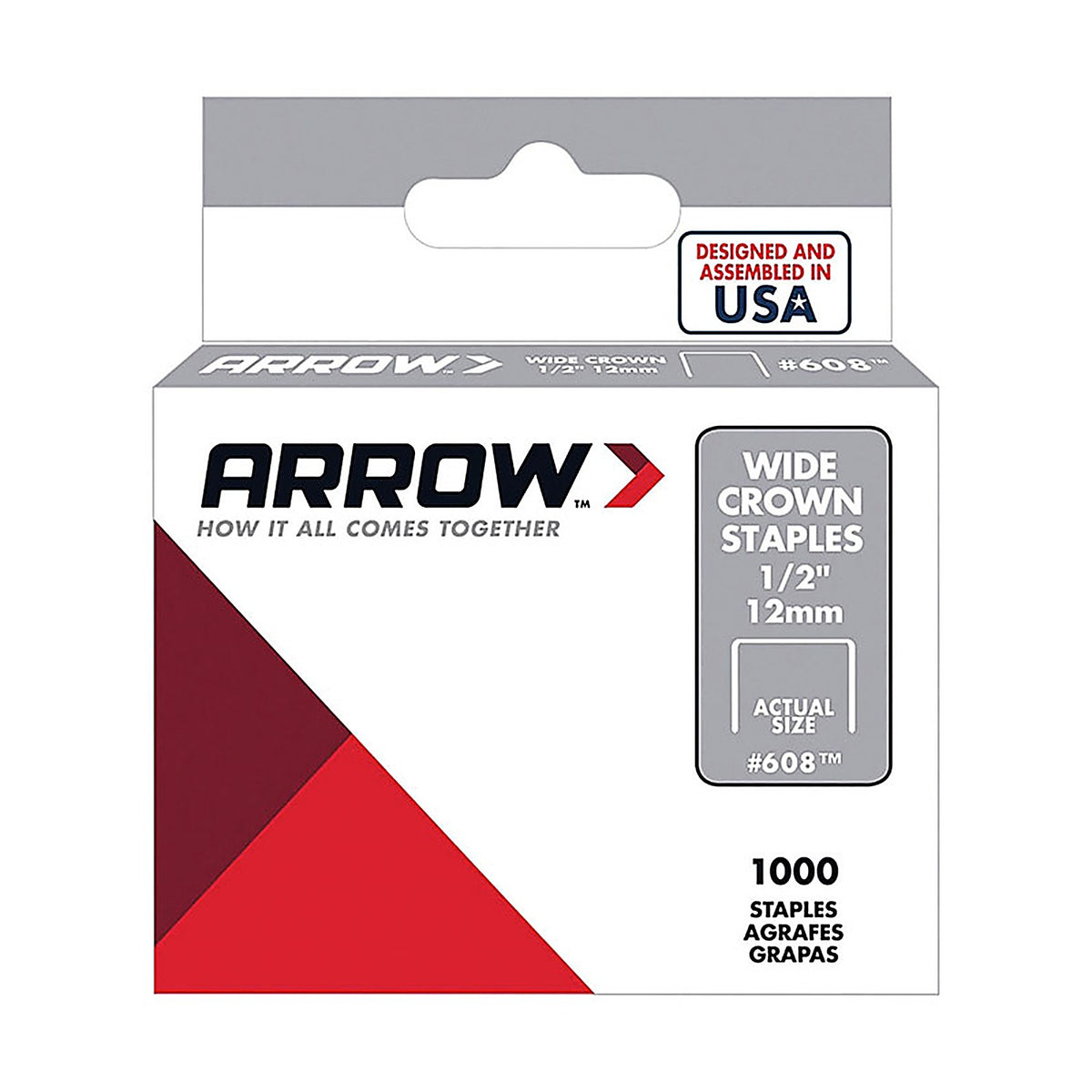 Arrow Fastener 60830 #608 3/8 in. W x 1/2 in. L 25 Ga. Wide Crown Standard Staples 1000/Pack
