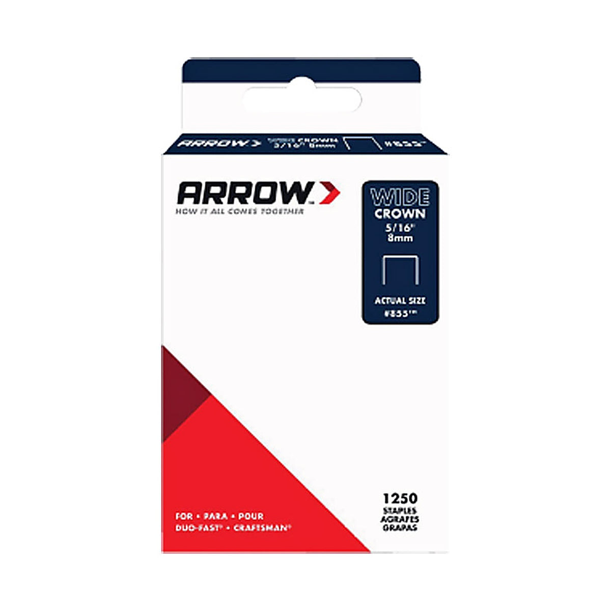 Arrow Fastener 855SP #855 1/2 in. W x 5/16 in. L 18 Ga. Wide Crown Standard Staples 1250/Pack