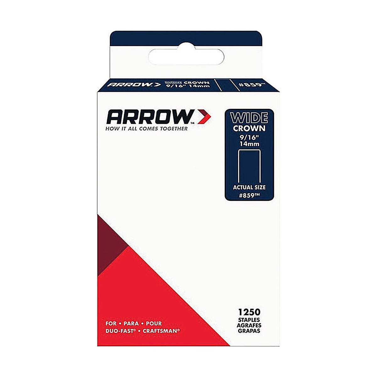 Arrow Fastener 859SP #859 1/2 in. W x 9/16 in. L 18 Ga. Wide Crown Standard Staples 1250/Pack