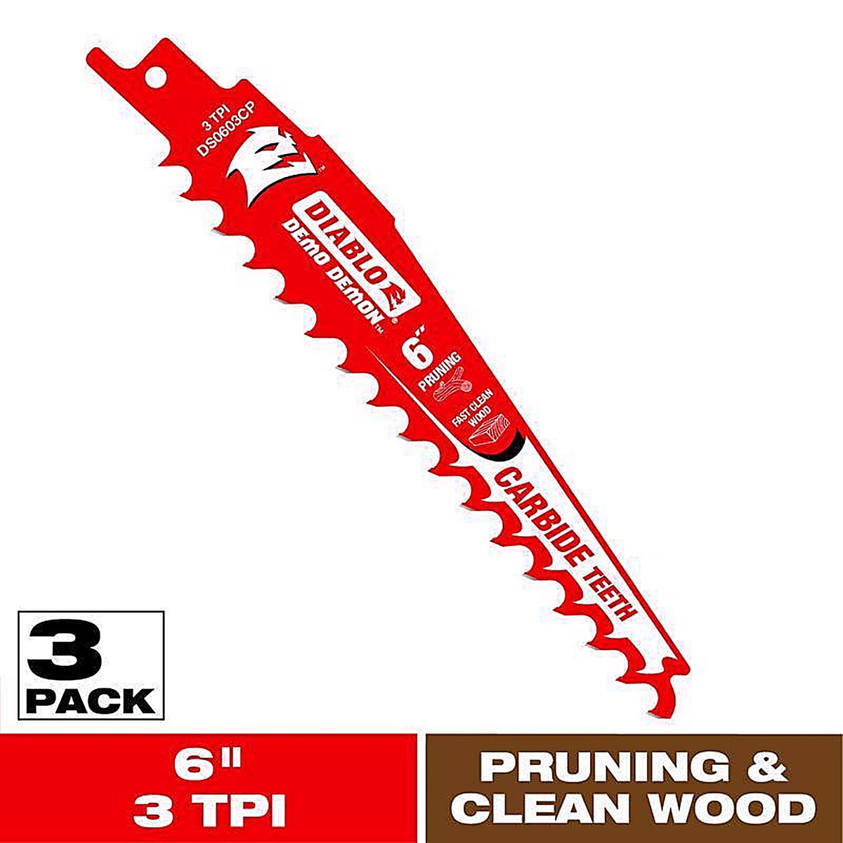 Diablo DS0603CP3 Demo Demon 6 in. Carbide Tipped Reciprocating Saw Blade 3 TPI 3 pk