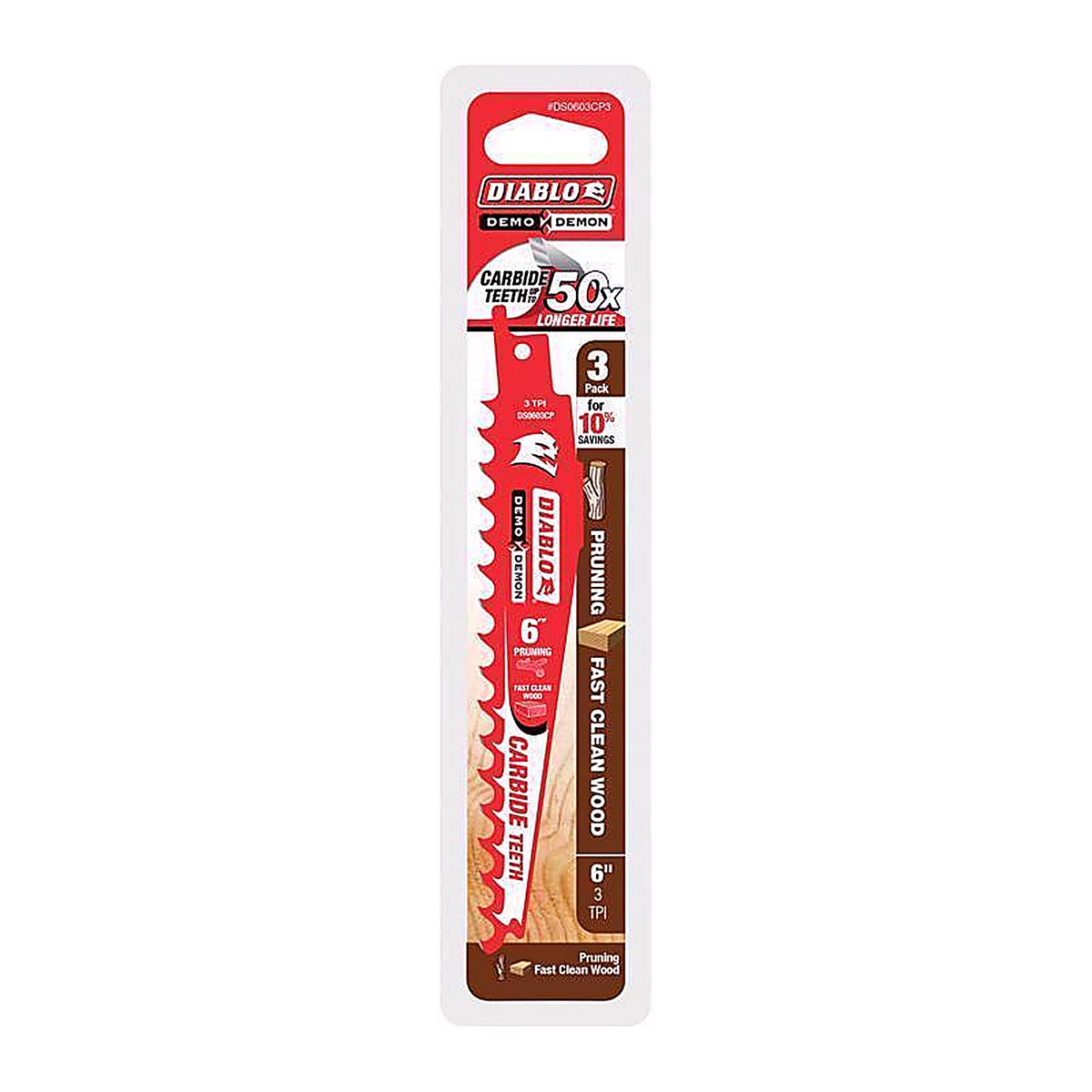 Diablo DS0603CP3 Demo Demon 6 in. Carbide Tipped Reciprocating Saw Blade 3 TPI 3 pk