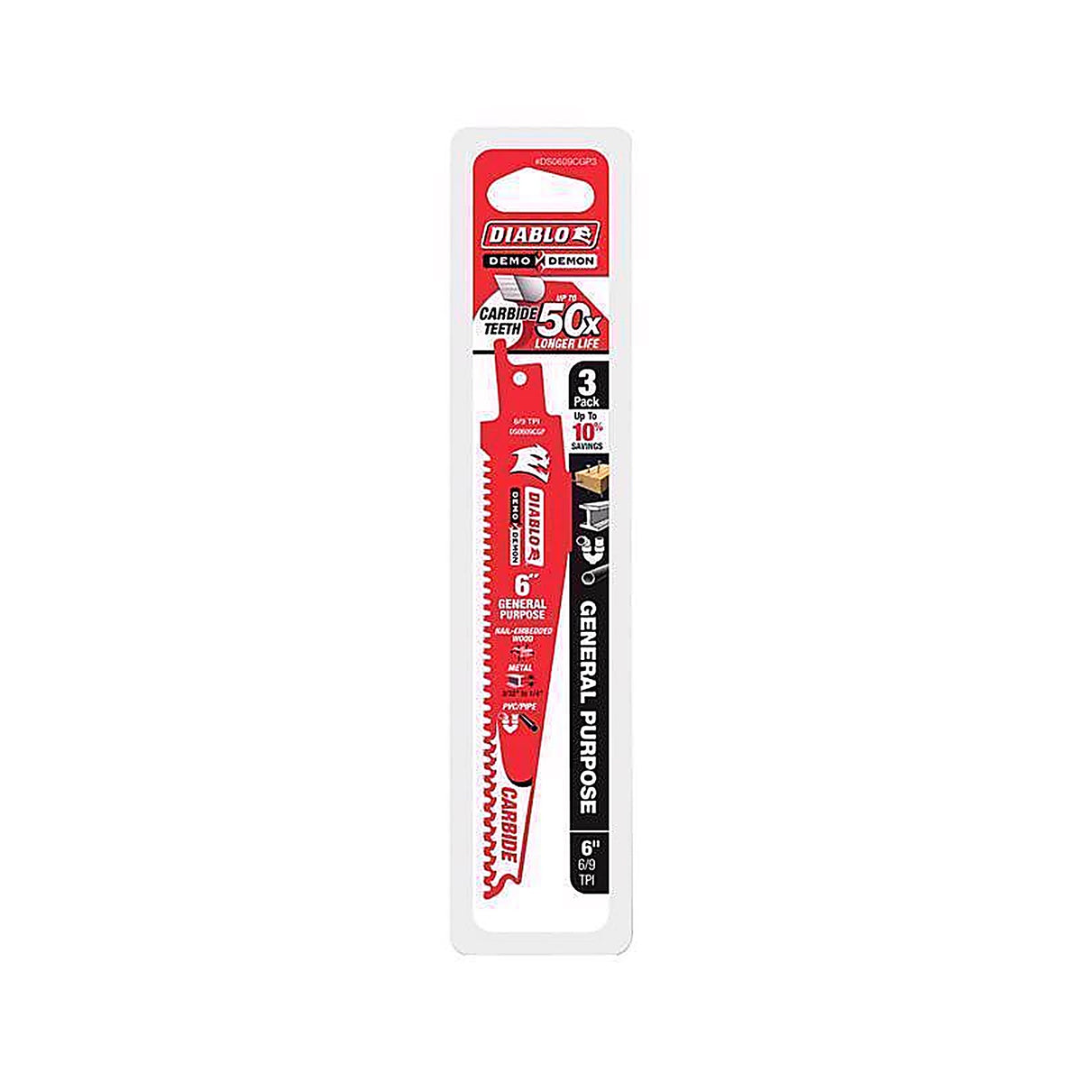 Diablo DS0609CGP3 Demo Demon 6 in. Carbide Reciprocating Saw Blade 6/9 TPI 3 pk