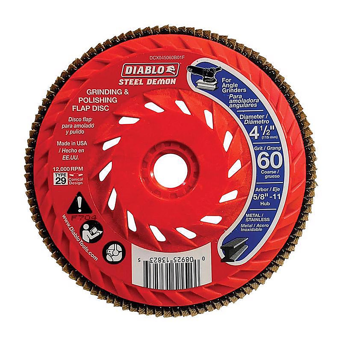 Diablo DCX045060B01F Steel Demon 4-1/2 in. D X 5/8 in. S Zirconia Speed Hub Thread Arbor Flap Disc 60 Grit 1 pk