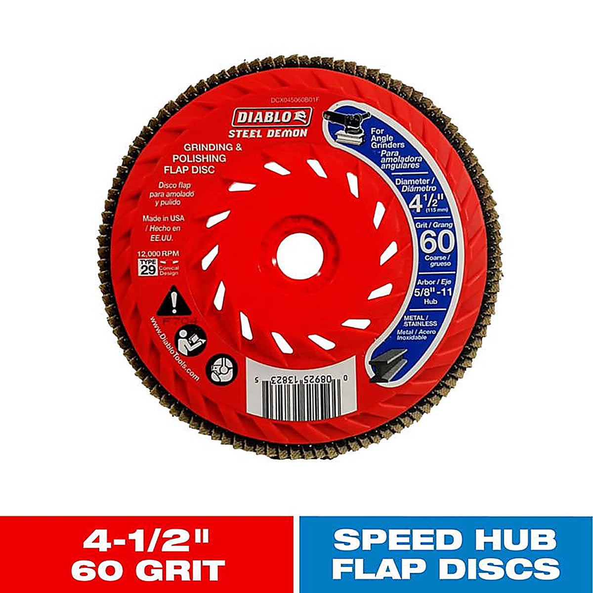 Diablo DCX045060B01F Steel Demon 4-1/2 in. D X 5/8 in. S Zirconia Speed Hub Thread Arbor Flap Disc 60 Grit 1 pk