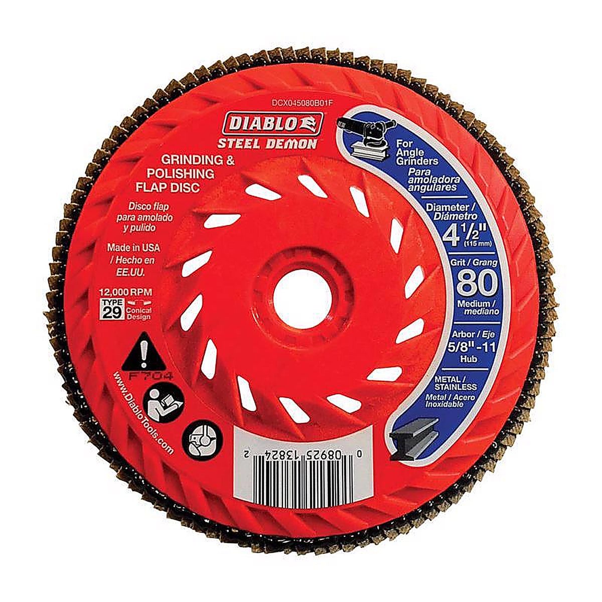 Diablo DCX045080B01F Steel Demon 4-1/2 in. D X 5/8 in. S Zirconia Speed Hub Thread Arbor Flap Disc 80 Grit 1 pk