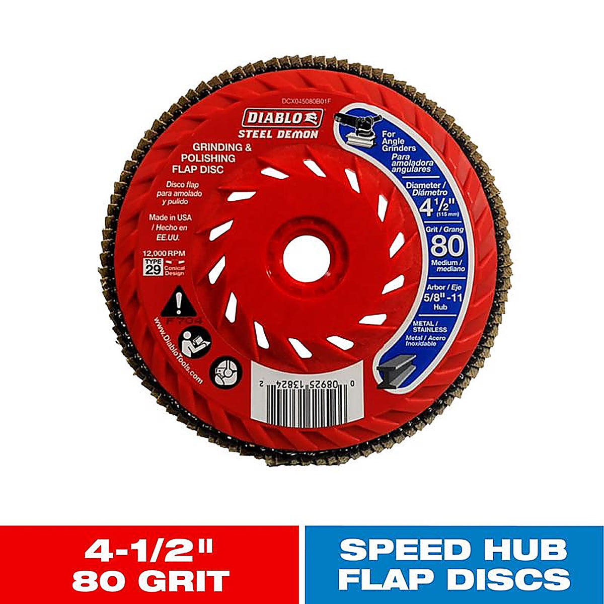 Diablo DCX045080B01F Steel Demon 4-1/2 in. D X 5/8 in. S Zirconia Speed Hub Thread Arbor Flap Disc 80 Grit 1 pk