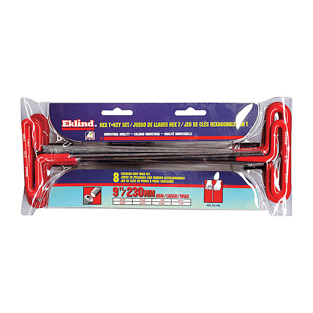Eklind Tool 53198 3/32in. to 1/4in. SAE T-Handle Hex Key Set 9 in. 8/pc.