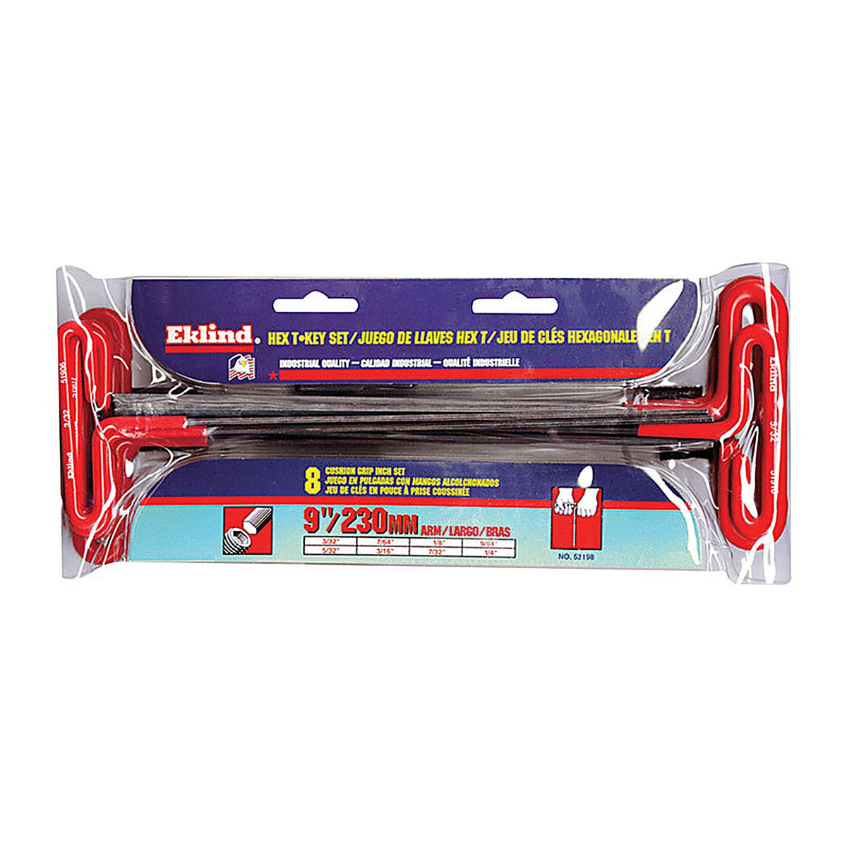 Eklind Tool 53198 3/32in. to 1/4in. SAE T-Handle Hex Key Set 9 in. 8/pc.