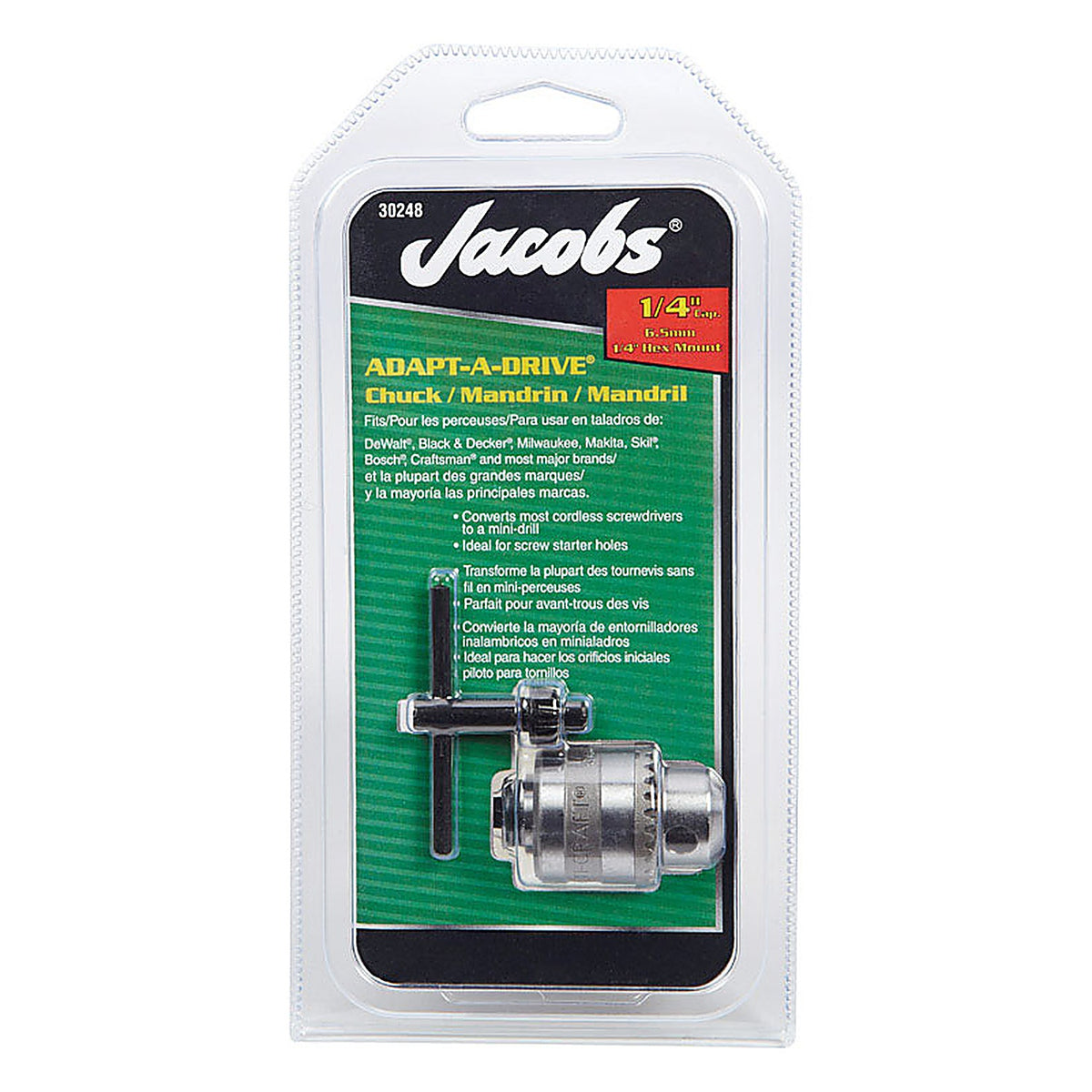 Jacobs 30248 1/4 in. in. Chuck 1/4 in. 3-Flat Shank 1 pc