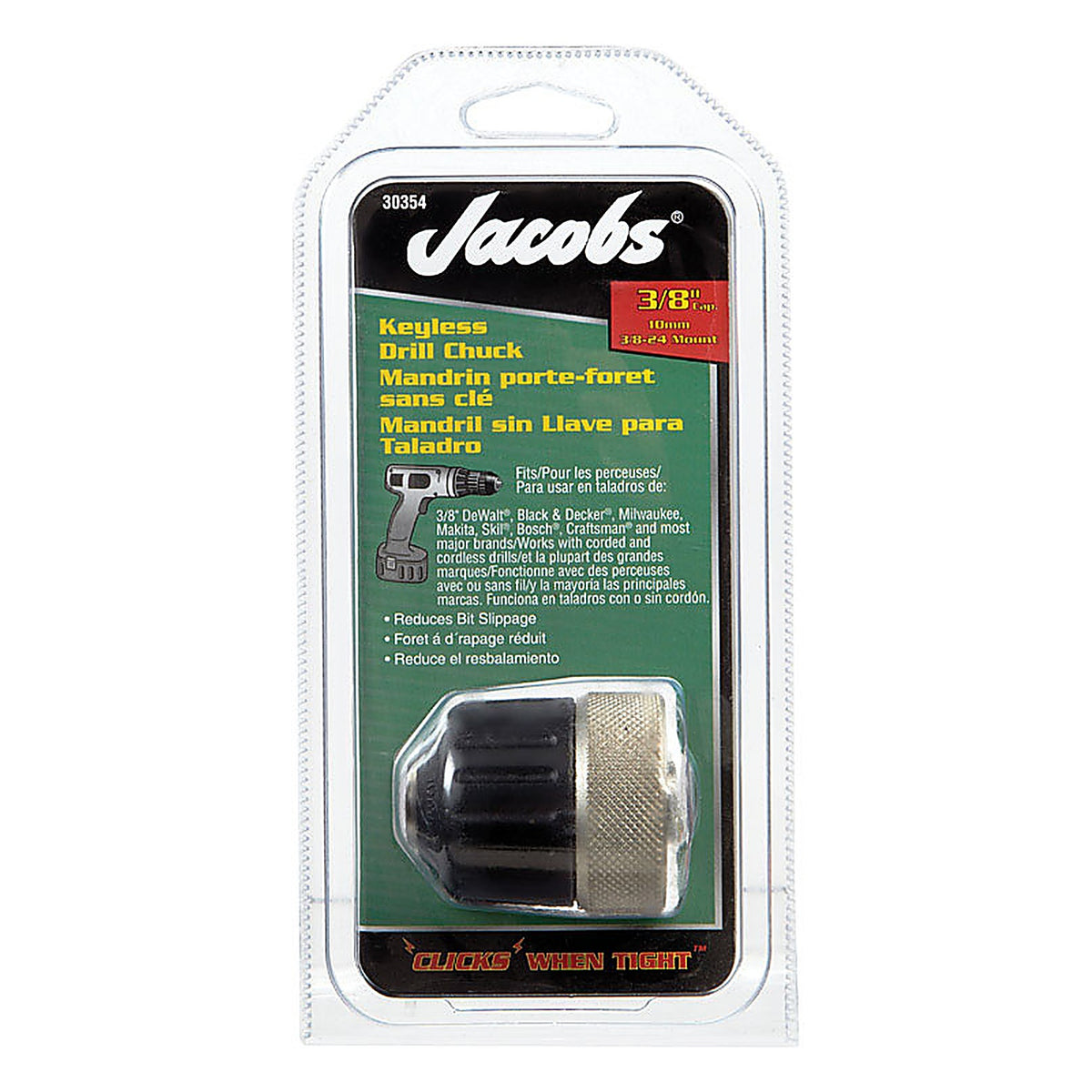 Jacobs 30354 3/8 in. in. Keyless Drill Chuck 3/8 in. 3-Flat Shank 1 pc