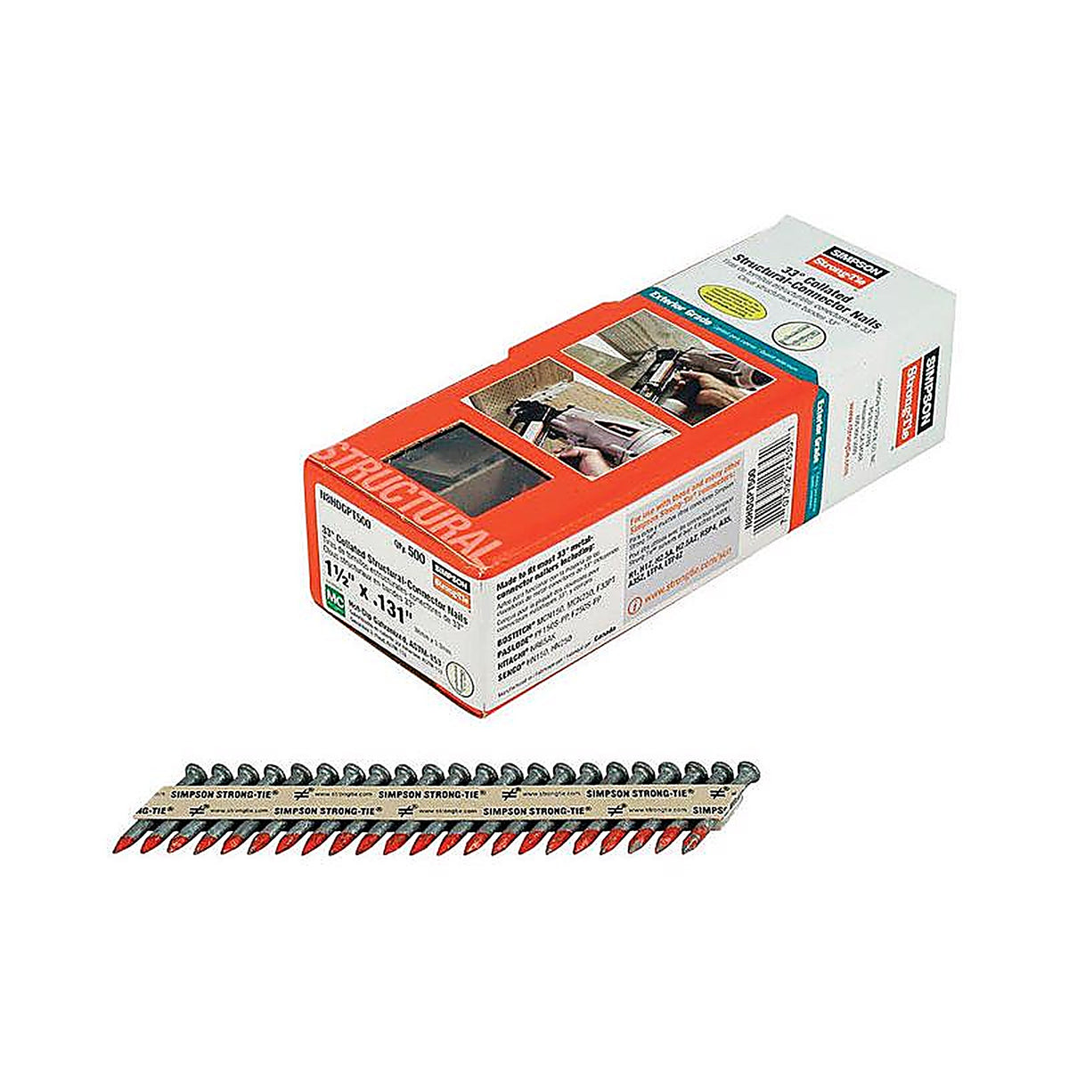 Simpson Strong-Tie - N8HDGPT500 - 1-1/2 In. L Paper Strip Hot-Dip Galvanized Structural-Connector Nails 33 Deg 500