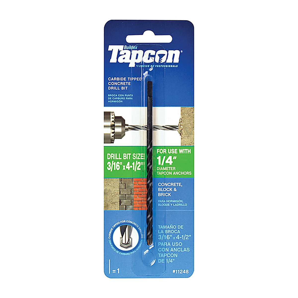 Tapcon 11248 3/16 in. S X 4-1/2 in. L Carbide Tipped Concrete Drill Bit 1 pc