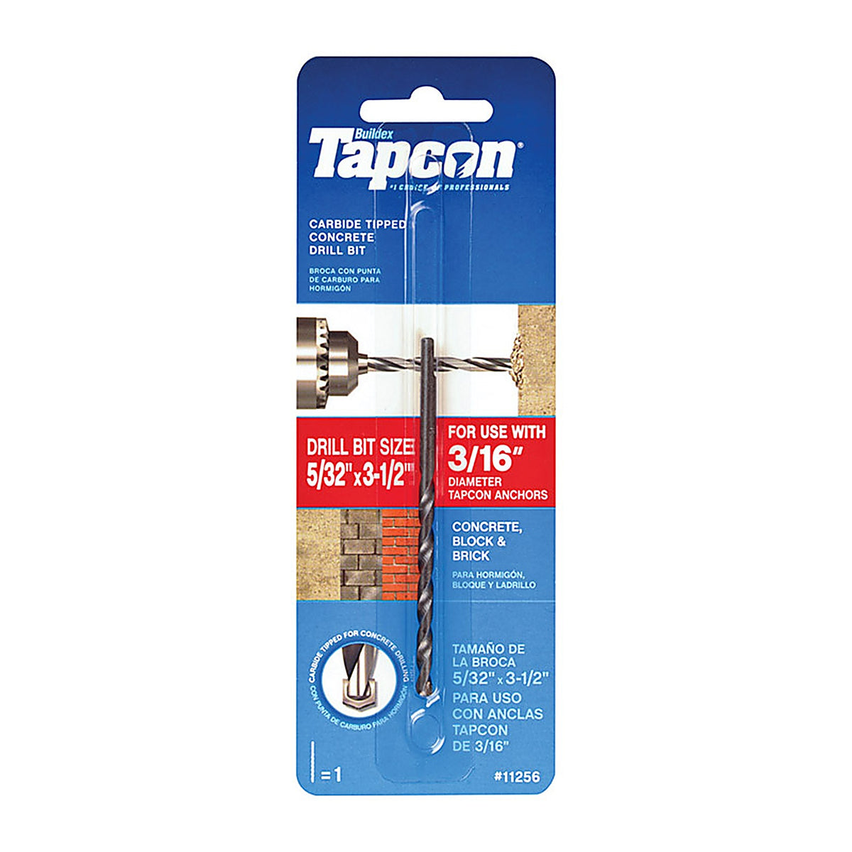 Tapcon - 11256 - 5/32 In. X 3-1/2 In. L Carbide Tipped Masonry Drill Bit Straight Shank 1 Pack