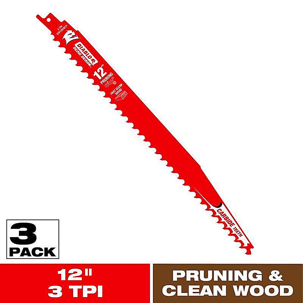 Diablo - DS1203CP3 - Demo Demon 12 In. Carbide Tipped Pruning & Clean Wood Reciprocating Saw Blade 3 TPI 3 Pack
