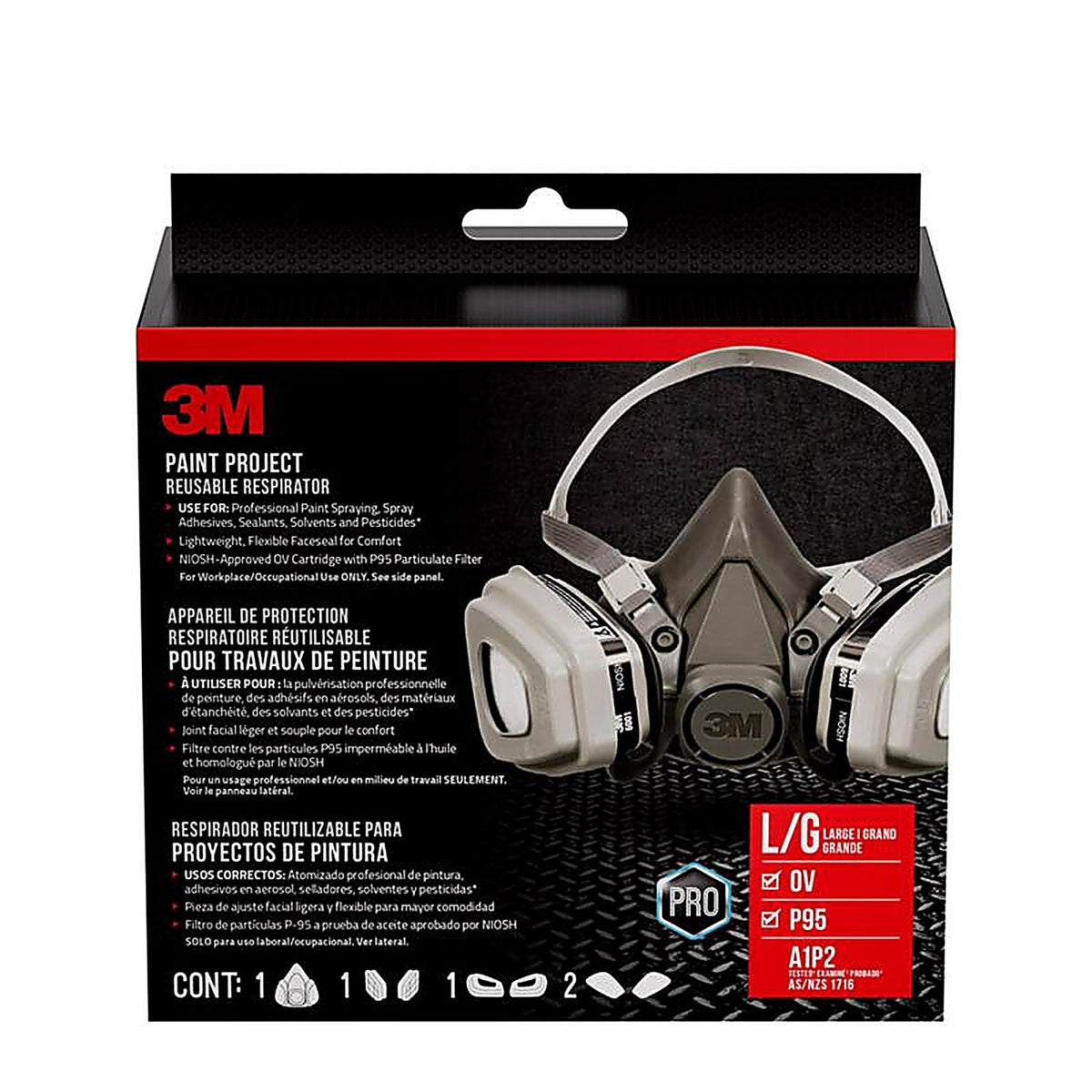 3M - 6311P1-DC - P95 Paint Project Half Face Respirator 6000-Series Valved Black L 1 Pack