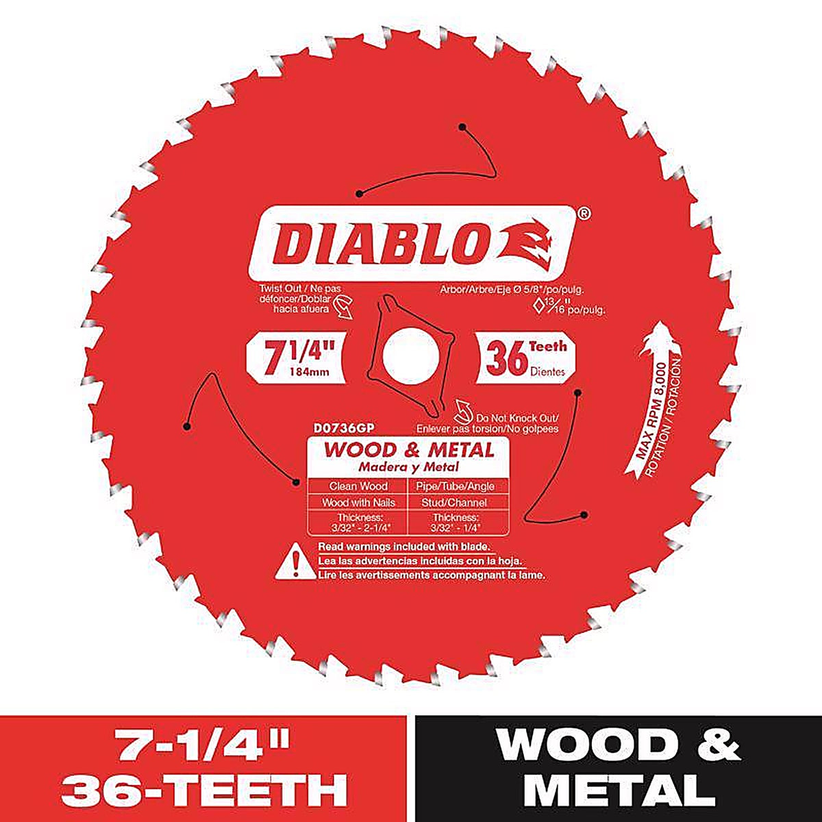Diablo D0736GPX 7-1/4 in. D X 5/8 in. S TiCo Hi-Density Carbide Circular Saw Blade 36 teeth 1 pc
