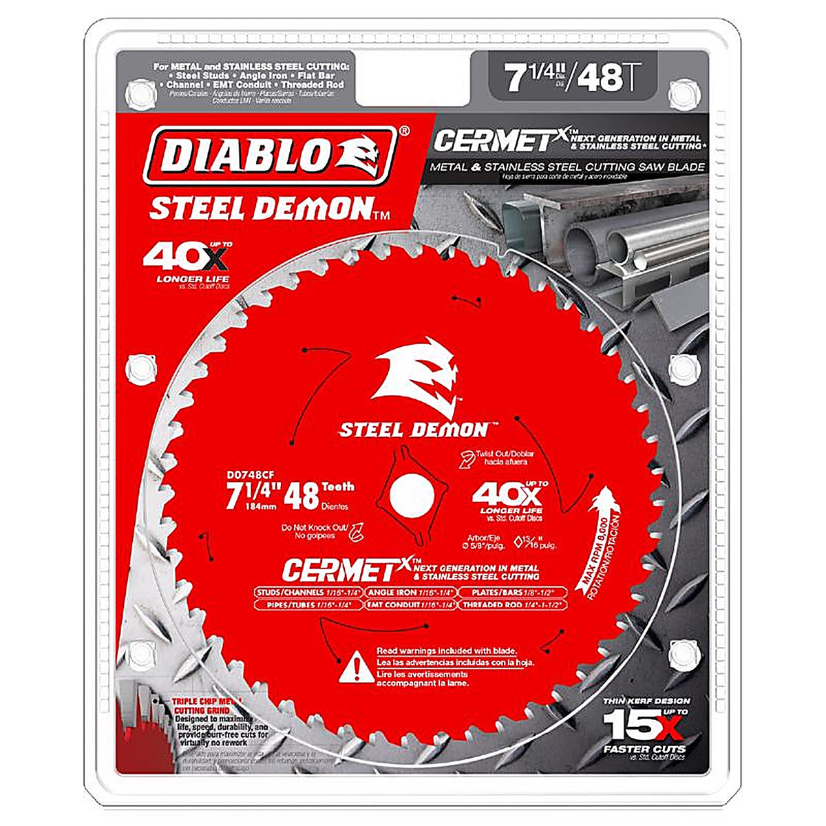 Diablo D0748CFA Steel Demon 7-1/4 in. D X 5/8 in. S TiCo Hi-Density Carbide Metal Saw Blade 48 teeth 1 pk