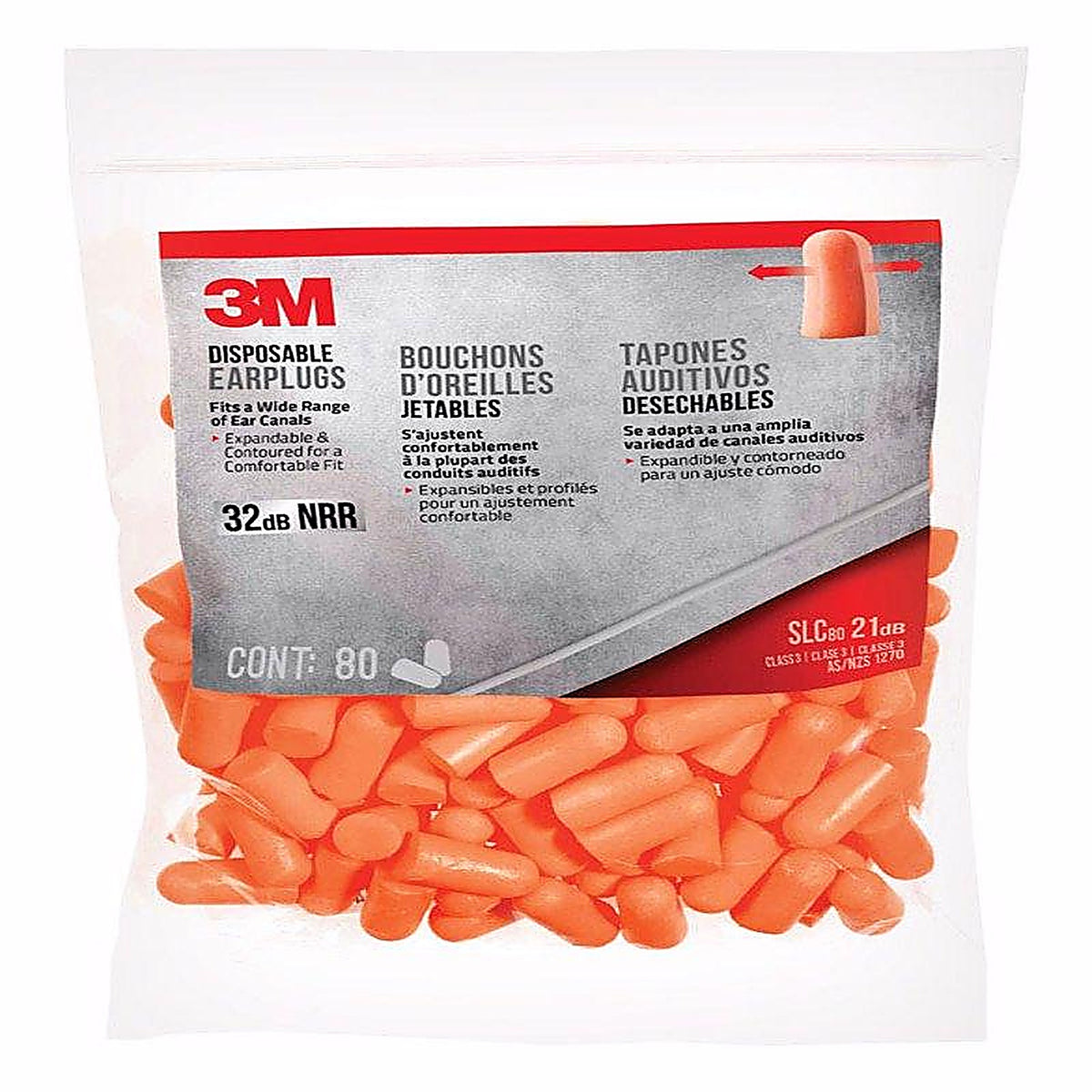 3M 92800-80-6DC 32 dB Soft Foam Ear Plugs Orange 80 pair