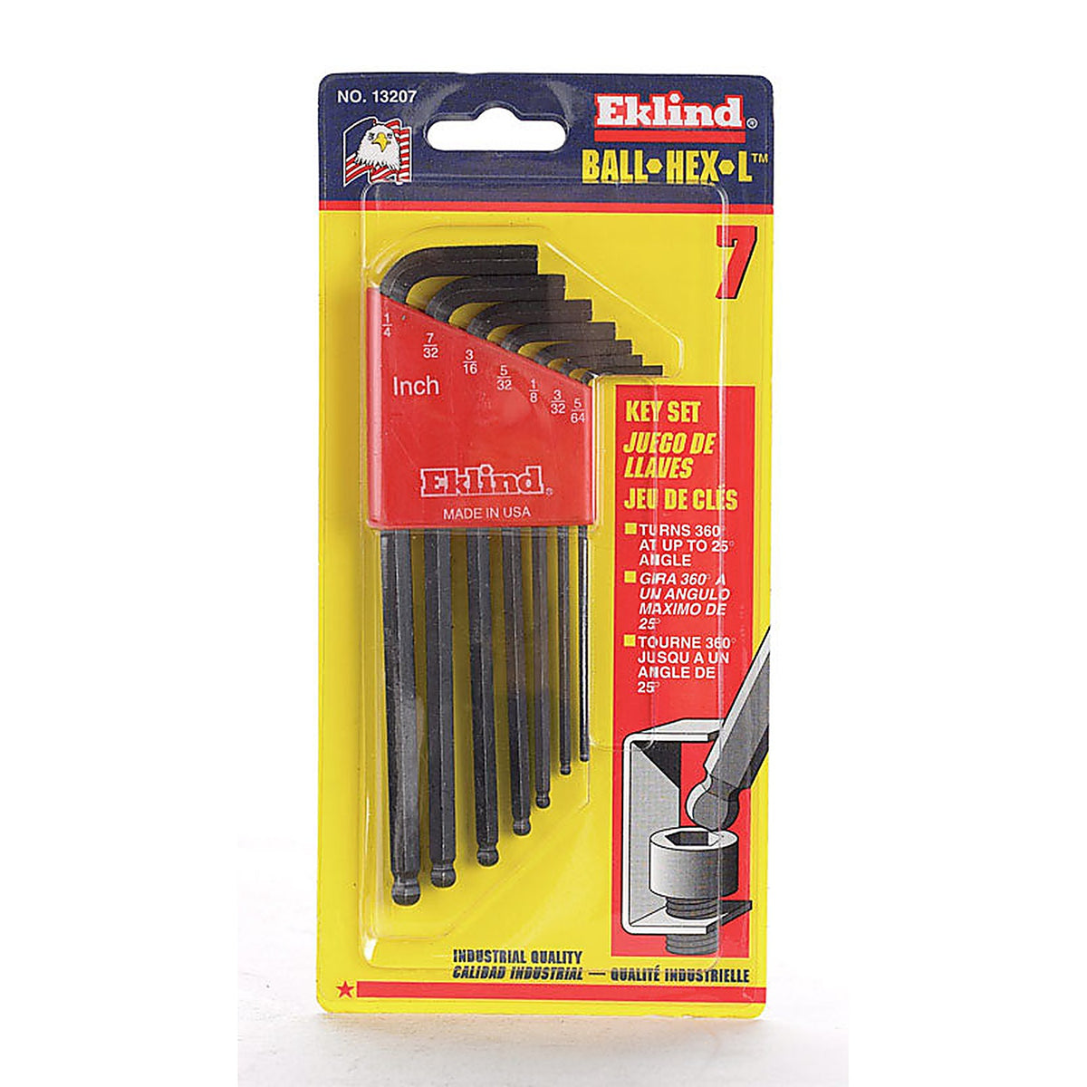 Eklind Tool 13207 Ball-Hex-L 5/64in. to 1/4in. SAE Long Arm Ball End Hex L-Key Set Multi-Size in. 7/pc.
