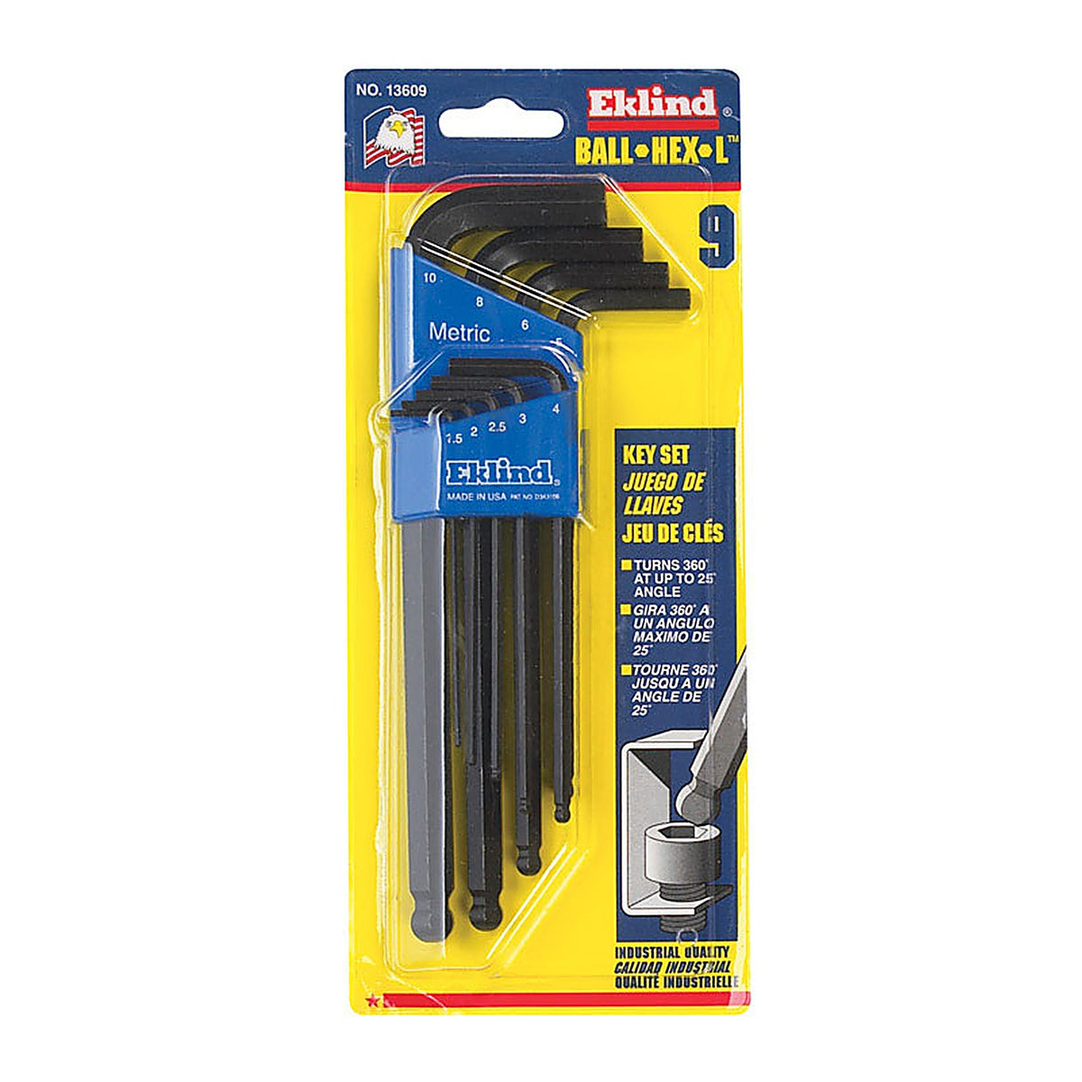 Eklind Tool 13609 Ball-Hex-L Metric Long Arm Ball End Hex L-Key Set 9/pc.